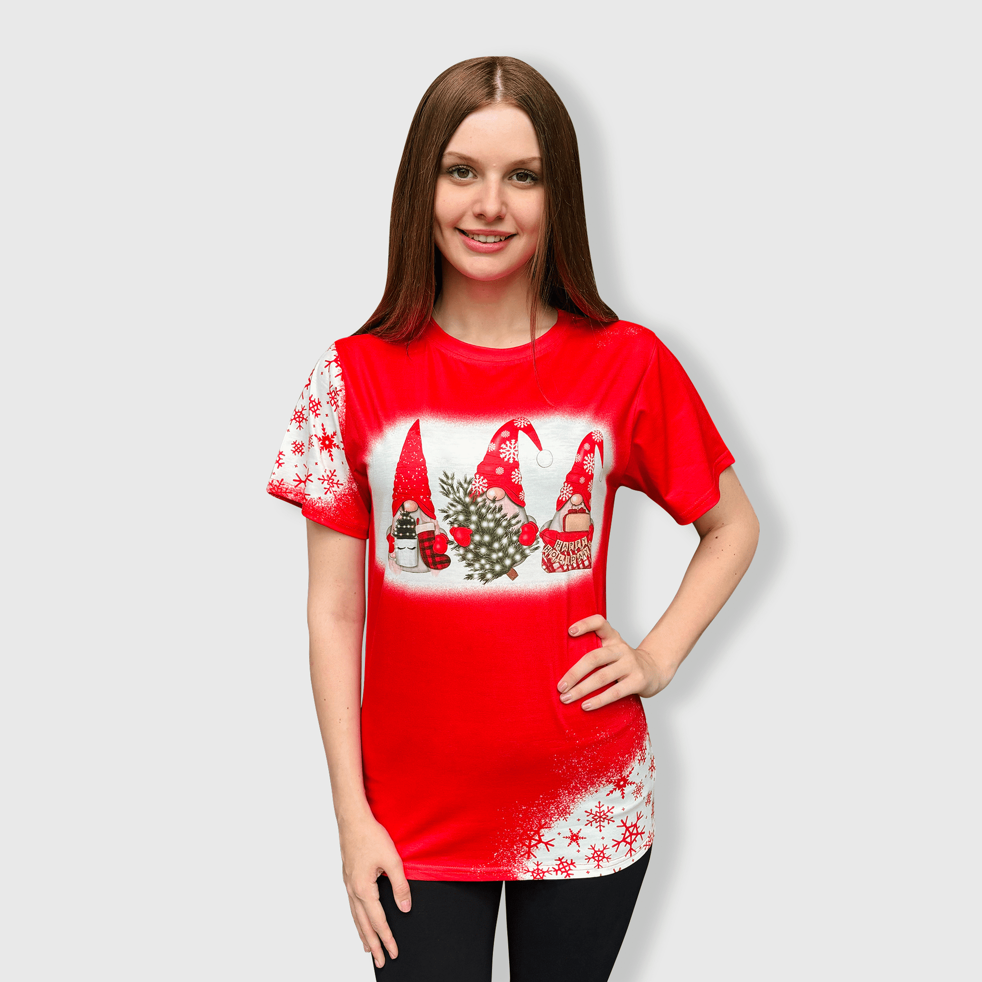 ILTEX Apparel Women's Clothing Christmas Gnomes Red Short Sleeve Top