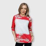 ILTEX Apparel Women's Clothing Christmas Red Reindeer Trees Raglan Blank Faux Bleached Top