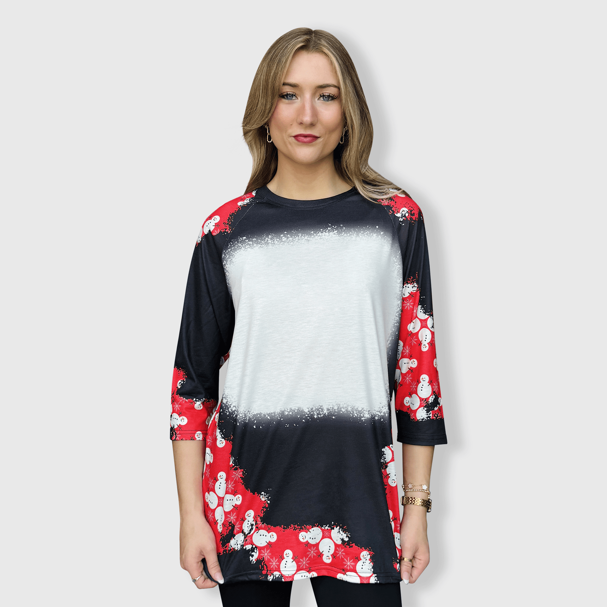 ILTEX Apparel Women's Clothing Christmas Snowman Raglan Blank Faux Bleached Top