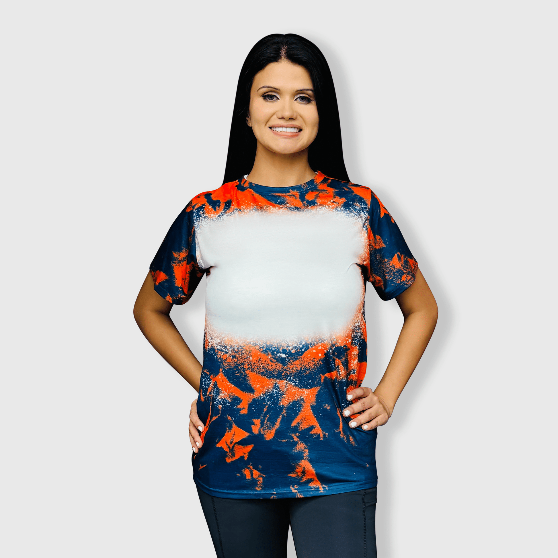ILTEX Apparel Women's Clothing Cloud Navy Orange Blank Faux Bleached Top