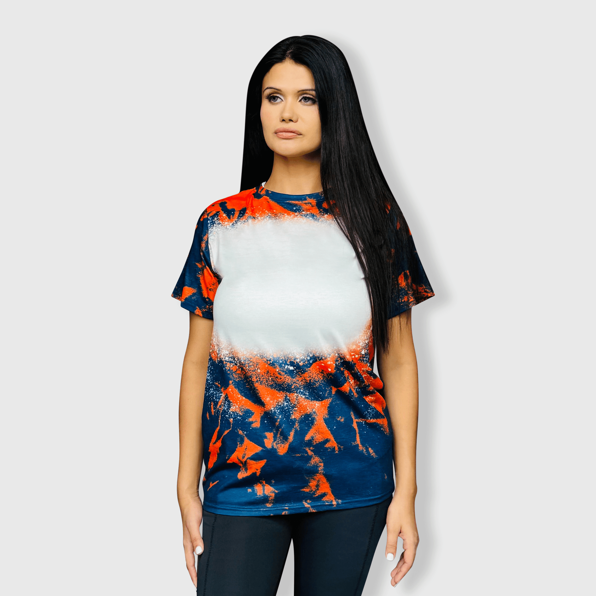 ILTEX Apparel Women's Clothing Cloud Navy Orange Blank Faux Bleached Top