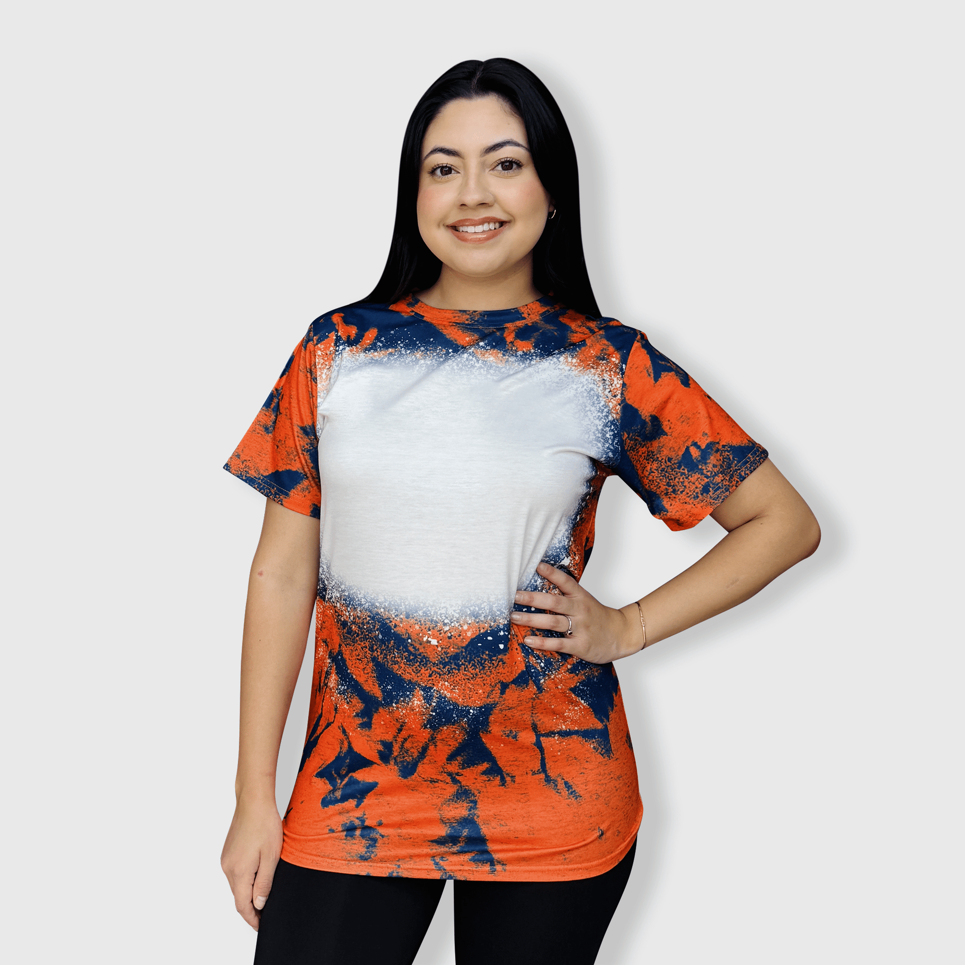 ILTEX Apparel Women's Clothing Cloud Orange Navy Blank Faux Bleached Top