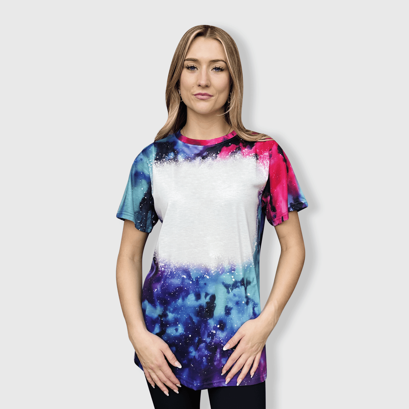 ILTEX Apparel Women's Clothing Cosmic Galactic Tie Dye Blank Faux Bleached Top