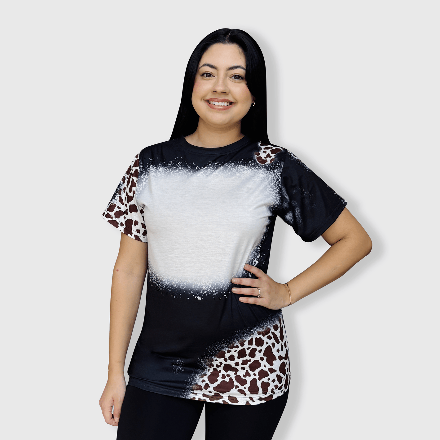 ILTEX Apparel Women's Clothing Cow Black Brown Blank Faux Bleached Top