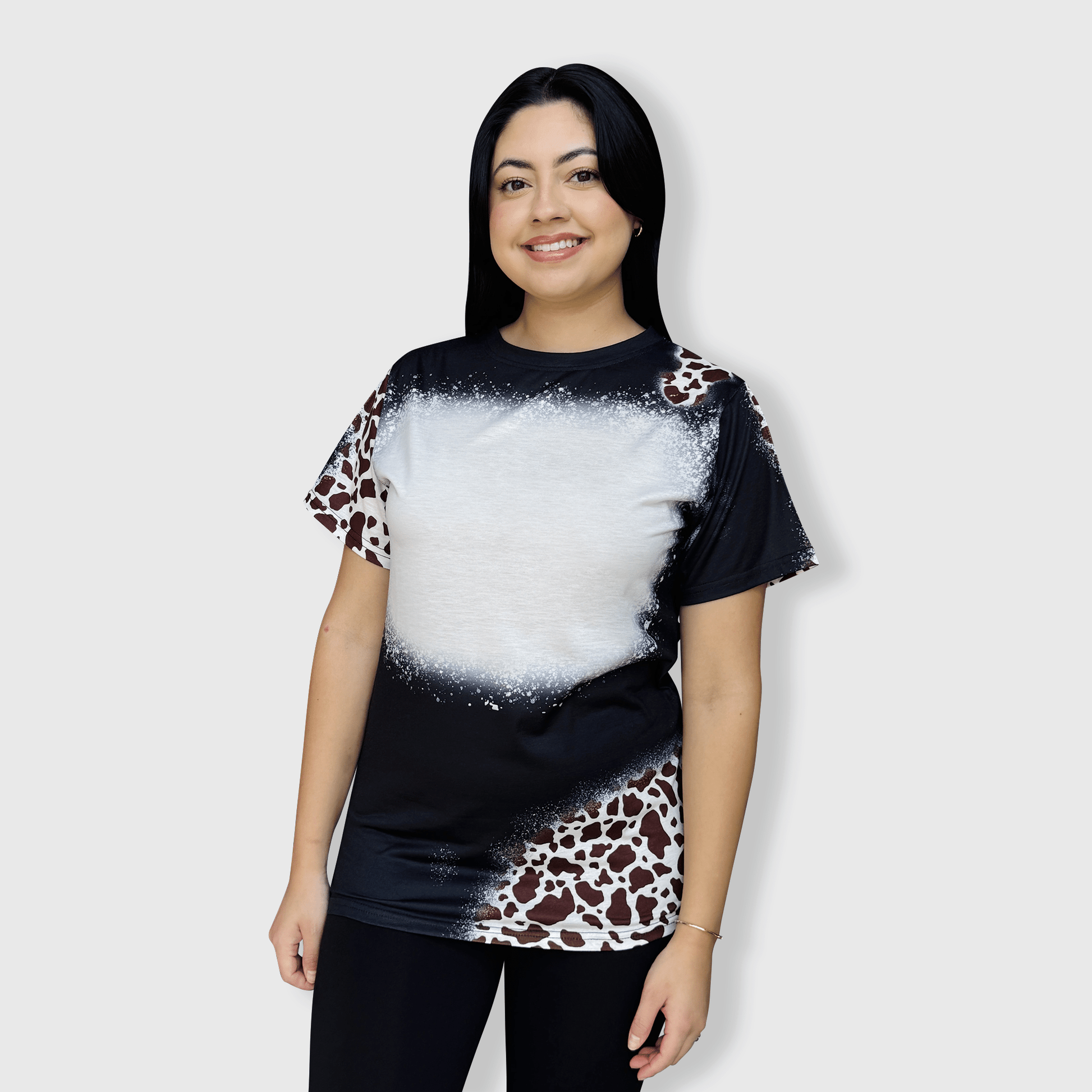 ILTEX Apparel Women's Clothing Cow Black Brown Blank Faux Bleached Top