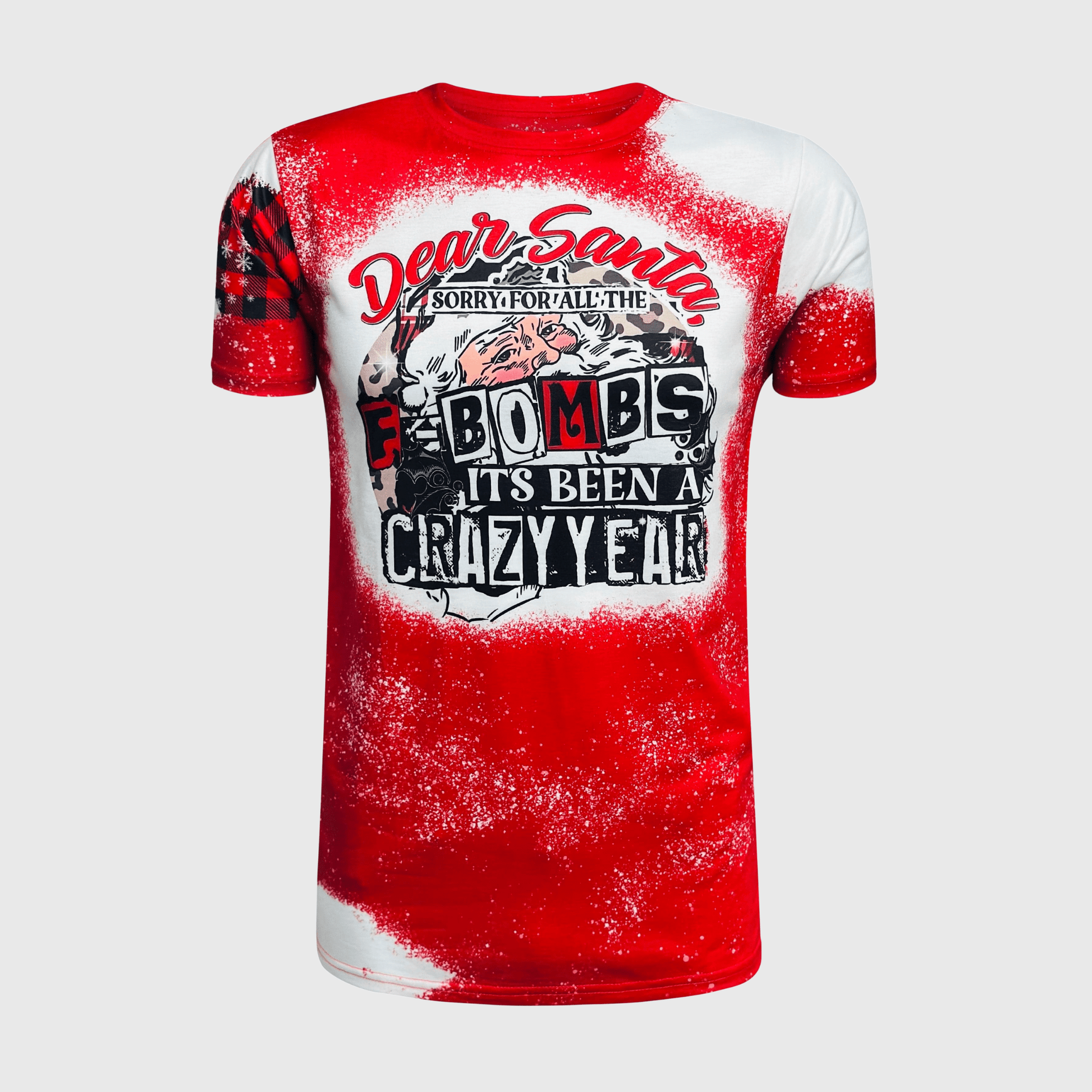 ILTEX Apparel Women's Clothing Dear Santa Red Plaid Short Sleeve Top