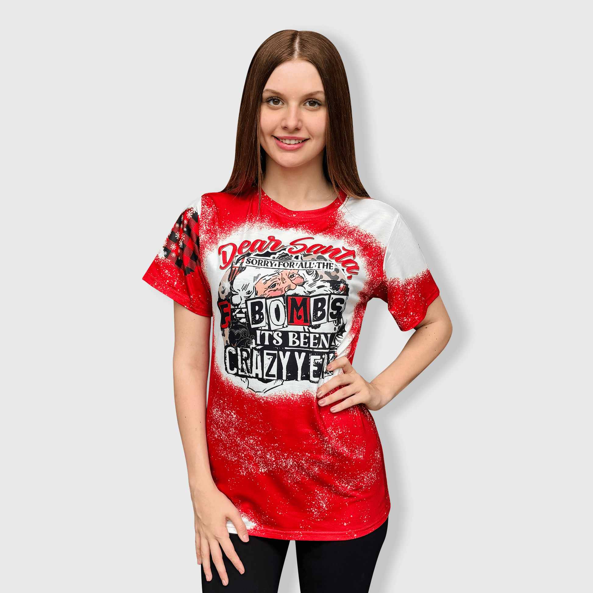 ILTEX Apparel Women's Clothing Dear Santa Red Plaid Short Sleeve Top