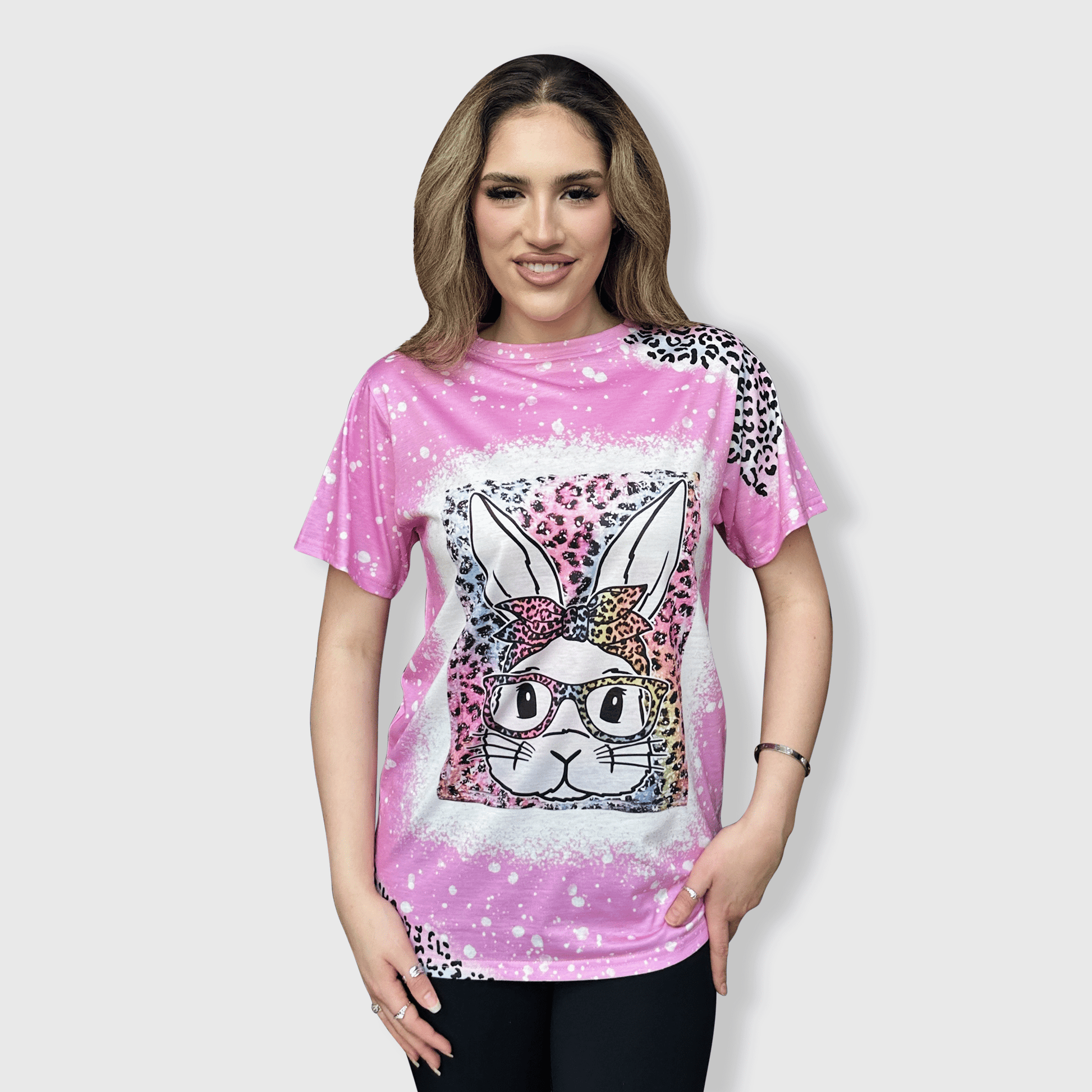 ILTEX Apparel Women's Clothing Easter Bunny Pink Cheetah Top