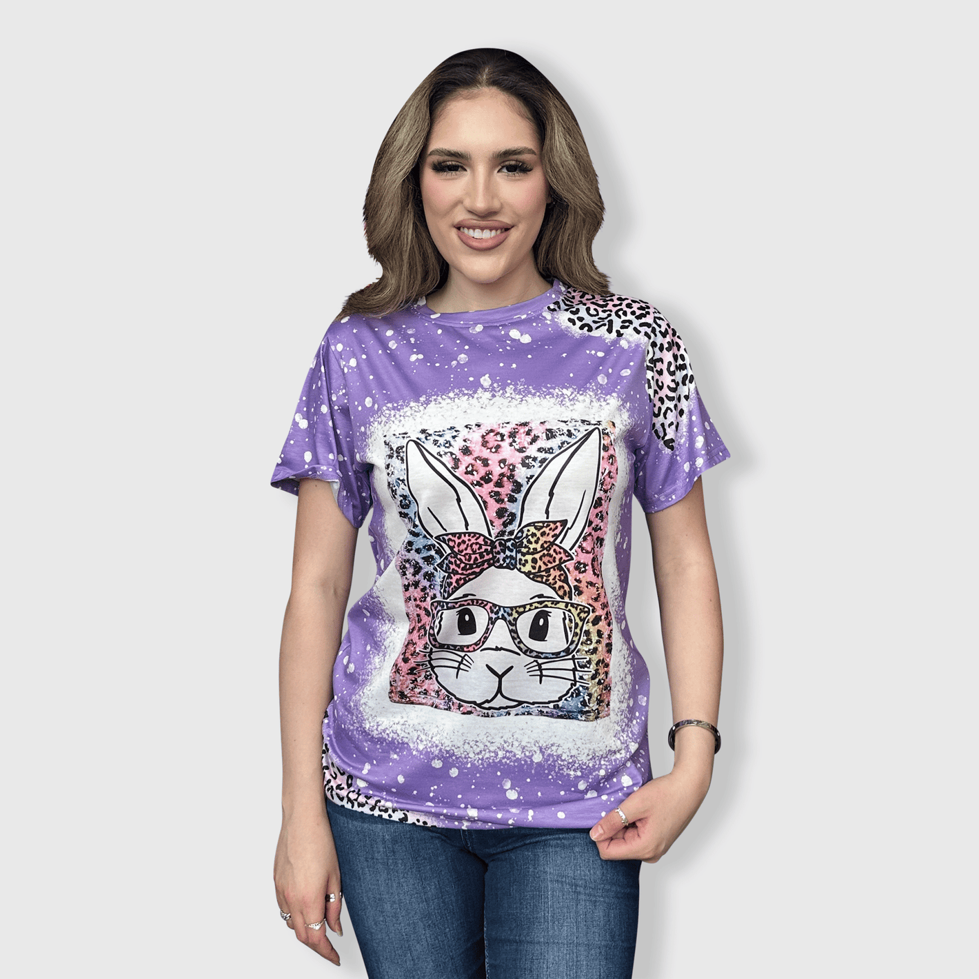 ILTEX Apparel Women's Clothing Easter Bunny Purple Cheetah Top