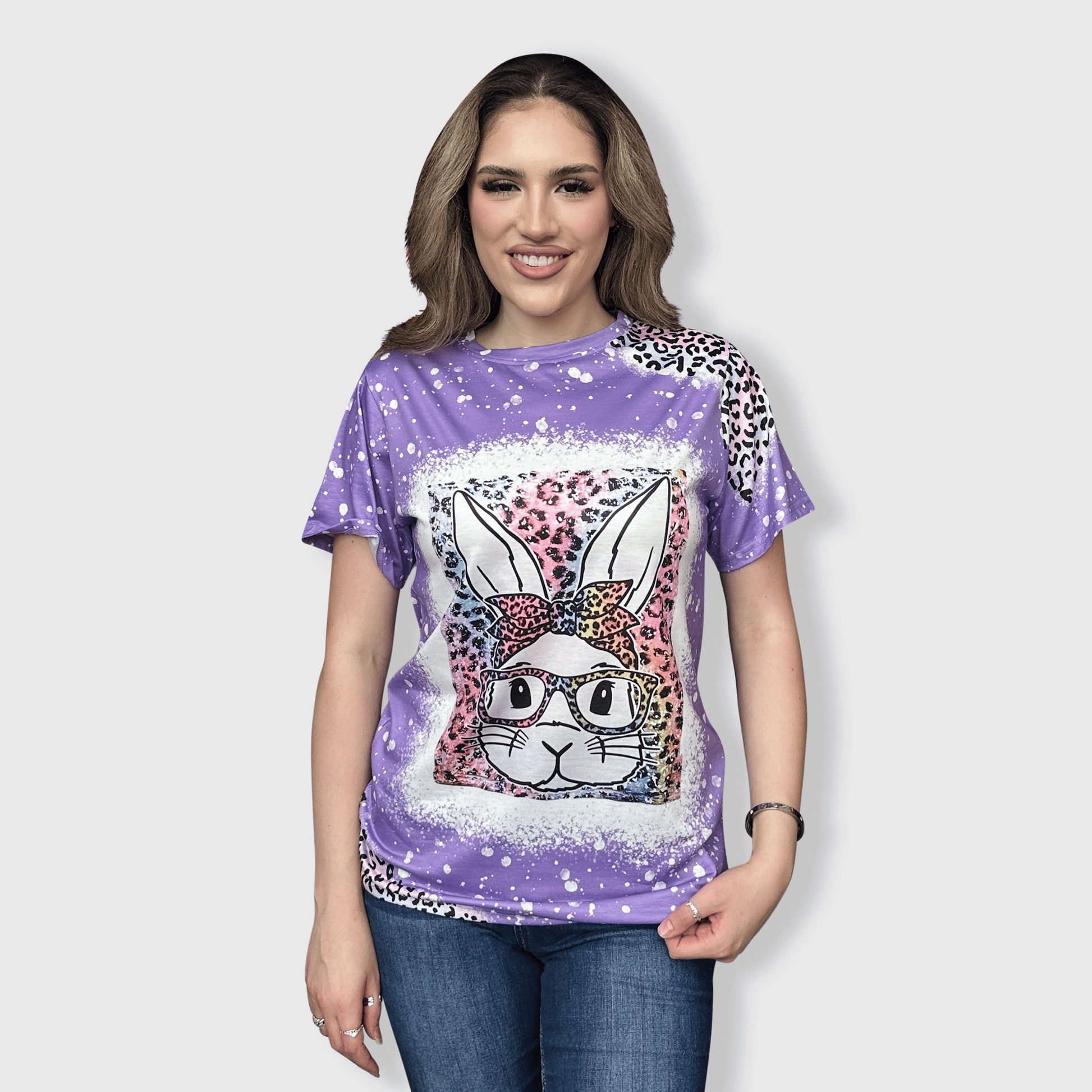 ILTEX Apparel Women's Clothing Easter Bunny Purple Cheetah Top