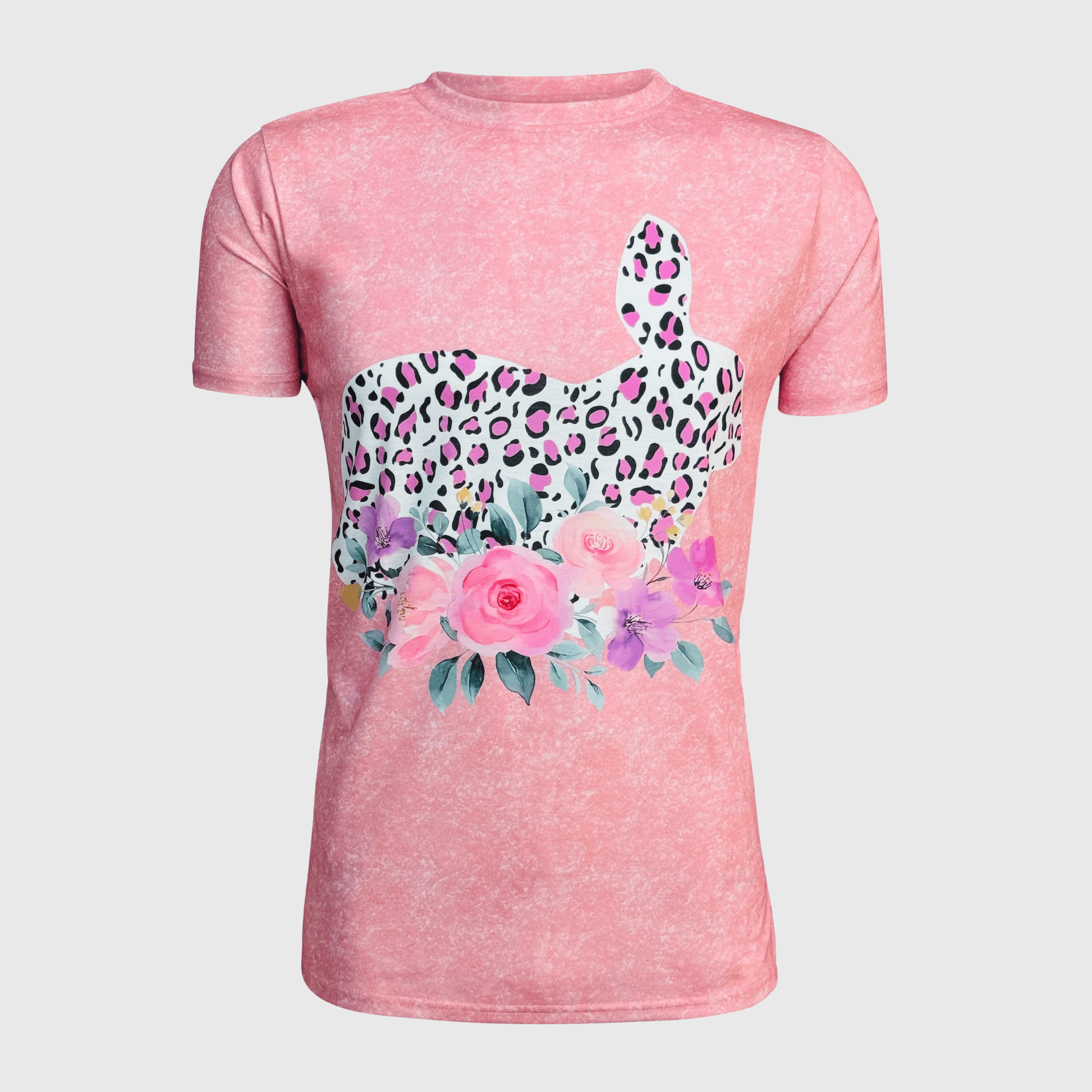 ILTEX Apparel Women's Clothing Easter Cheetah Coral Floral Bunny Top