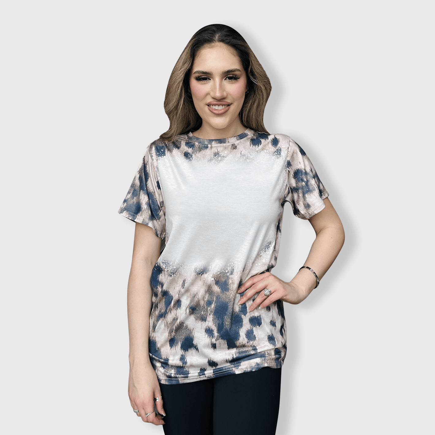 ILTEX Apparel Women's Clothing Faded Cheetah Beige Blank Faux Bleached Top