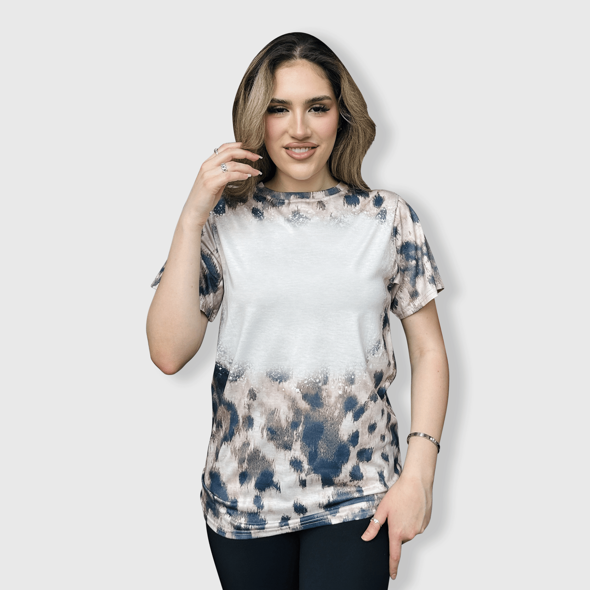 ILTEX Apparel Women's Clothing Faded Cheetah Beige Blank Faux Bleached Top
