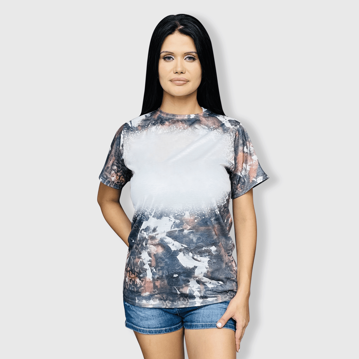 ILTEX Apparel Women's Clothing Faded Cheetah Black Brown Blank Faux Bleached Top