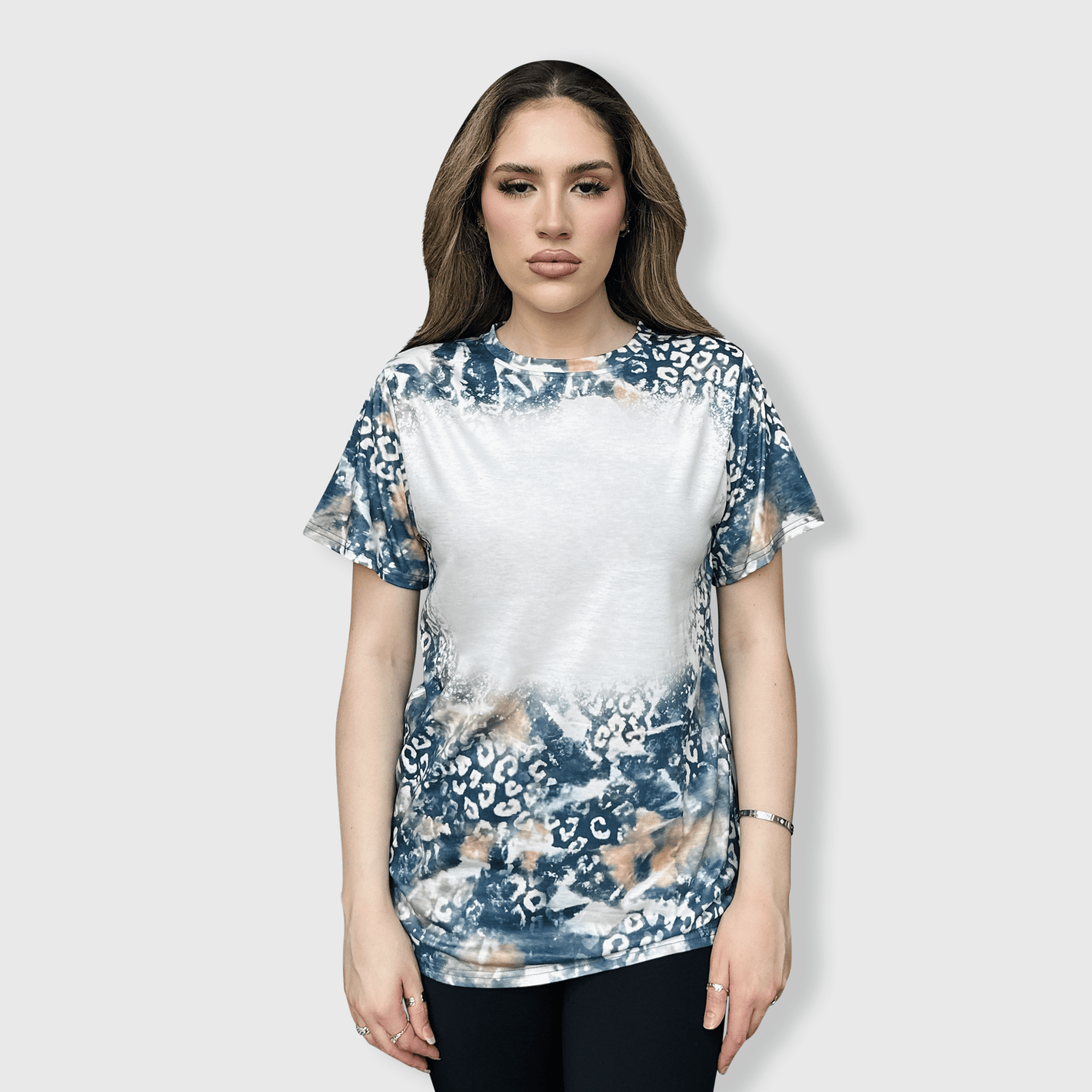 ILTEX Apparel Women's Clothing Faded Cheetah Black Gold Blank Faux Bleached Top