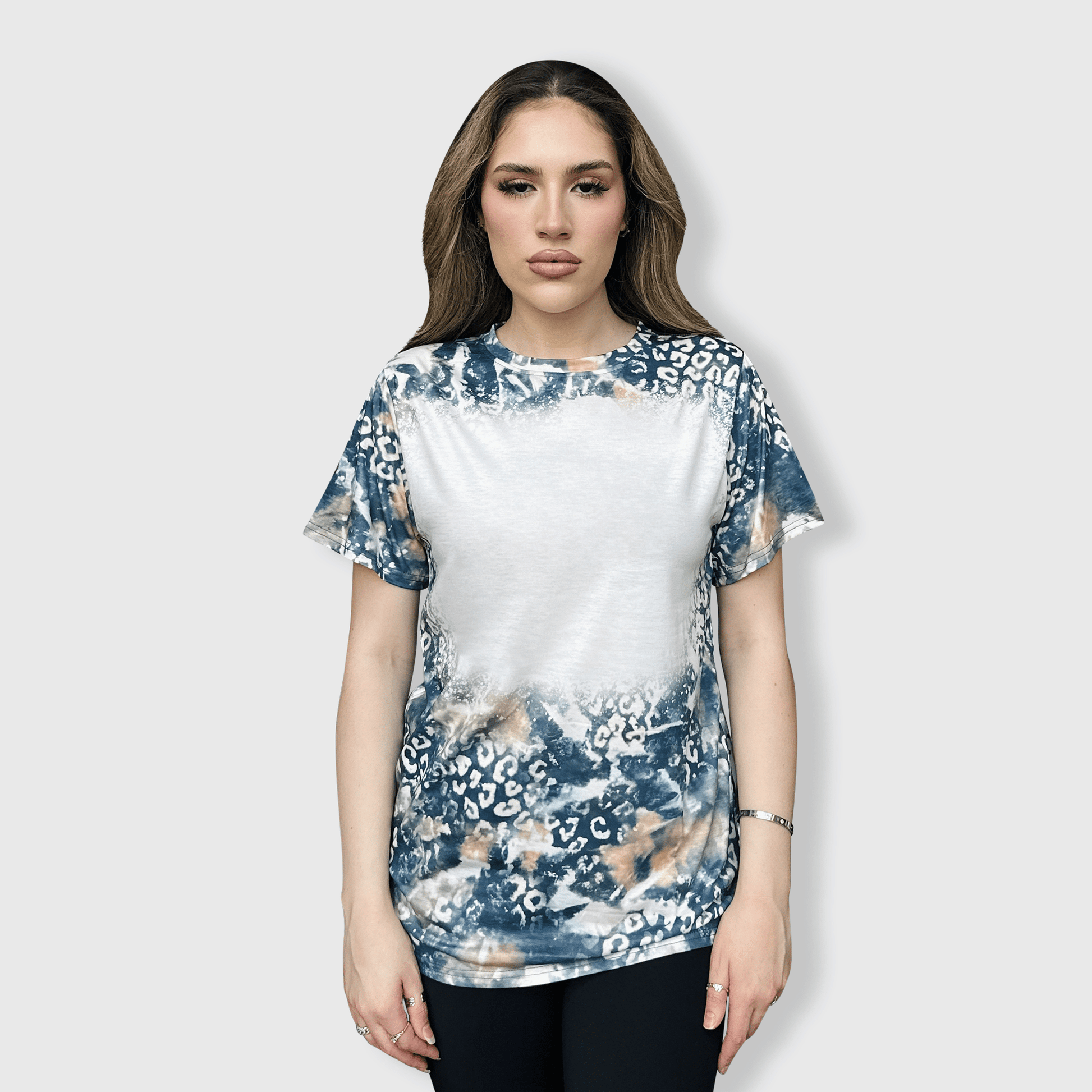 ILTEX Apparel Women's Clothing Faded Cheetah Black Gold Blank Faux Bleached Top