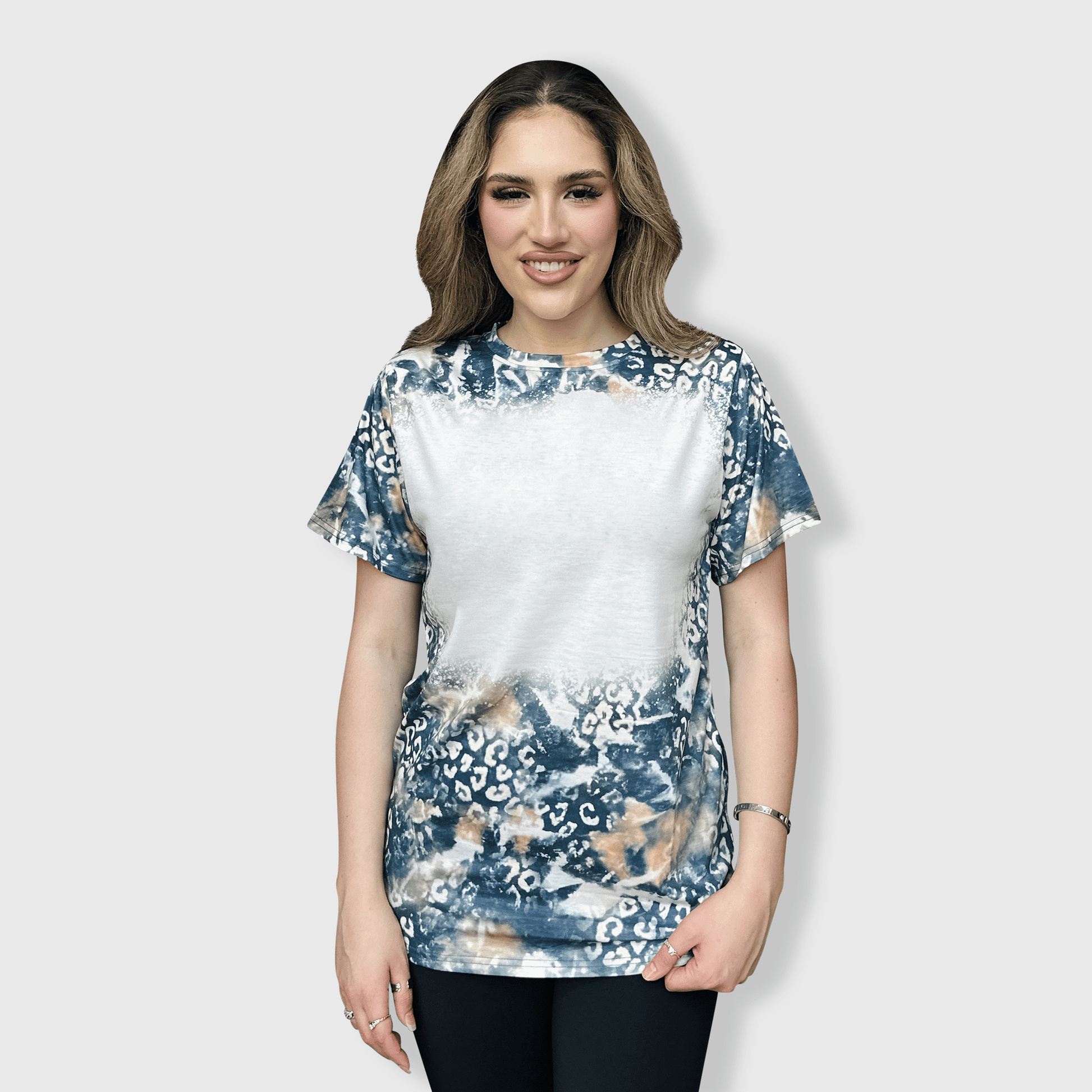 ILTEX Apparel Women's Clothing Faded Cheetah Black Gold Blank Faux Bleached Top