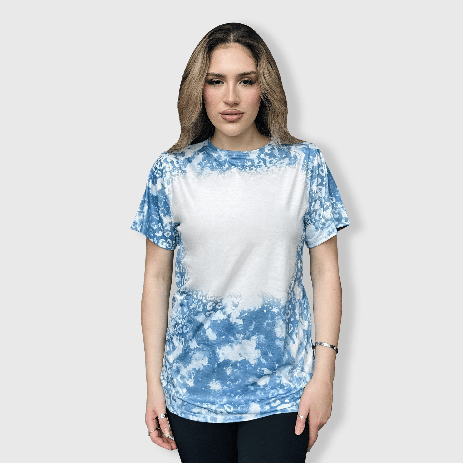 ILTEX Apparel Women's Clothing Faded Cheetah Navy Blank Faux Bleached Top