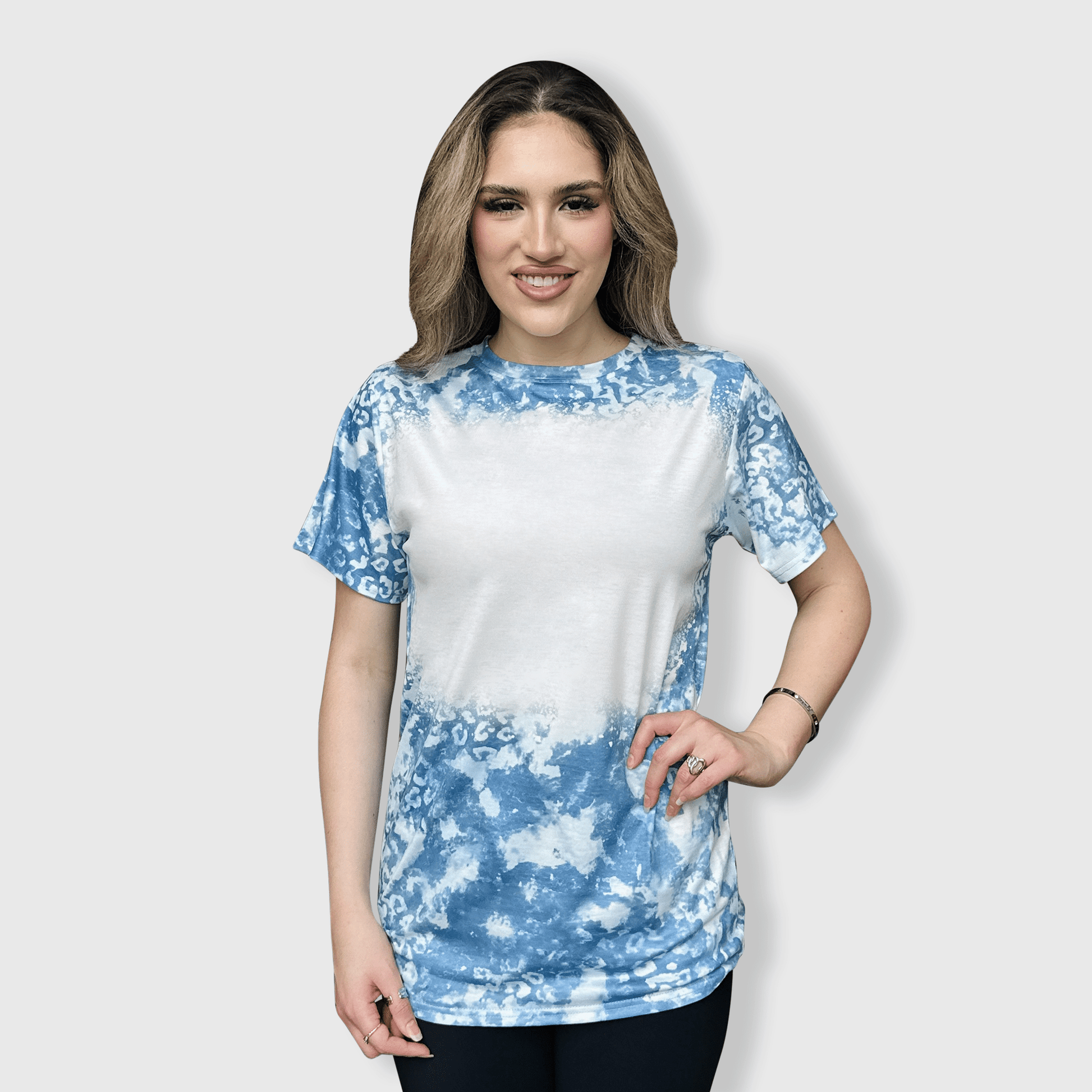 ILTEX Apparel Women's Clothing Faded Cheetah Navy Blank Faux Bleached Top