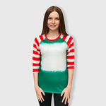 ILTEX Apparel Women's Clothing Green Red Candy Cane Raglan Blank Faux Bleached Top