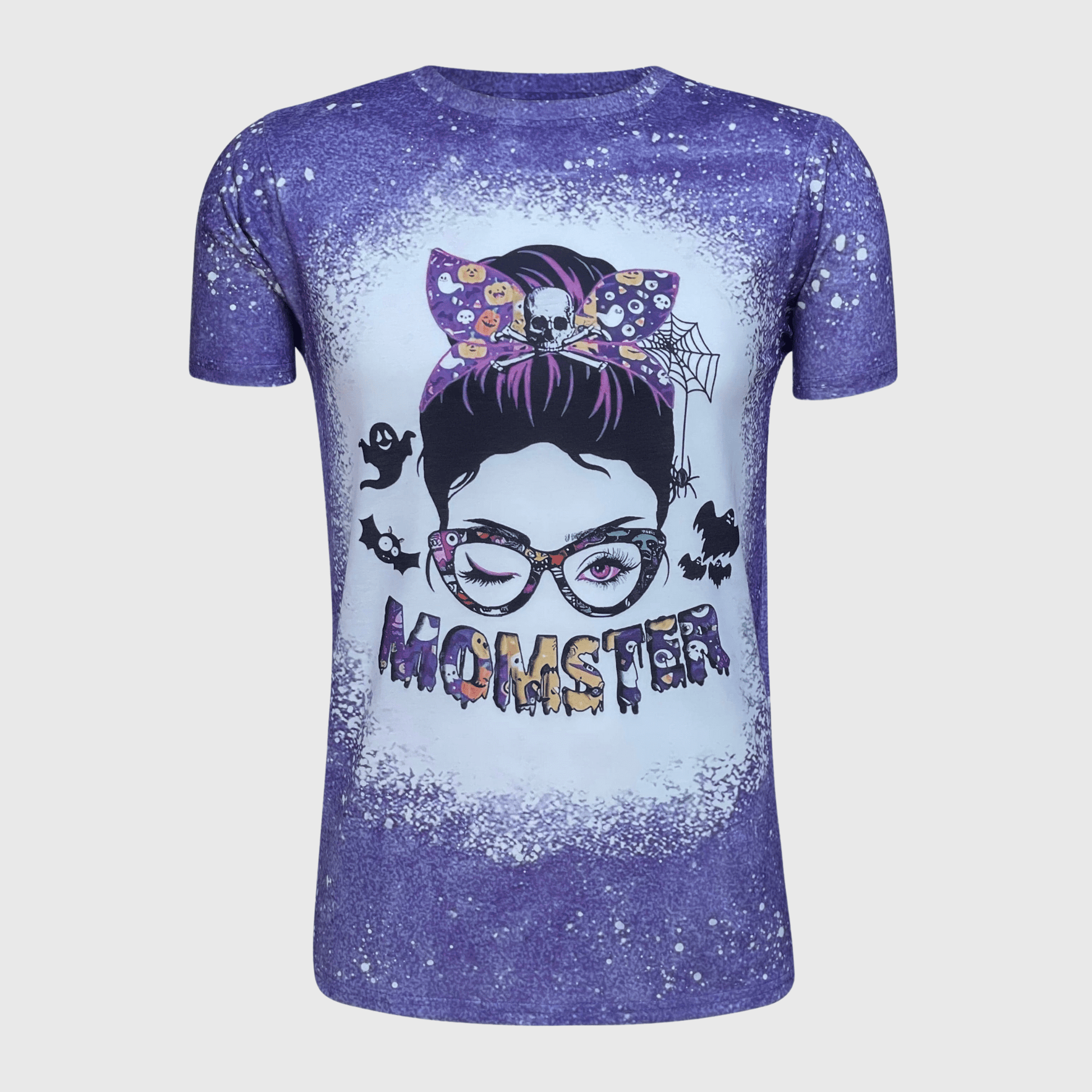 ILTEX Apparel Women's Clothing Halloween 'Momster' Purple Bleached Top