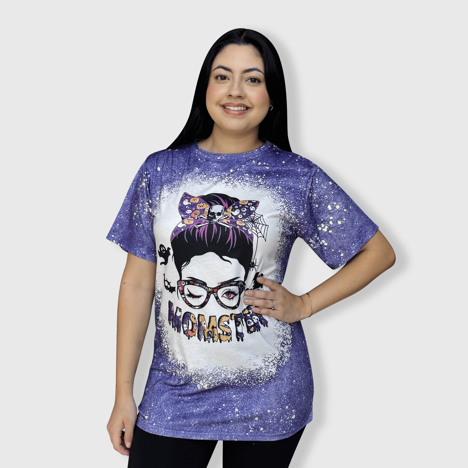 ILTEX Apparel Women's Clothing Halloween 'Momster' Purple Bleached Top