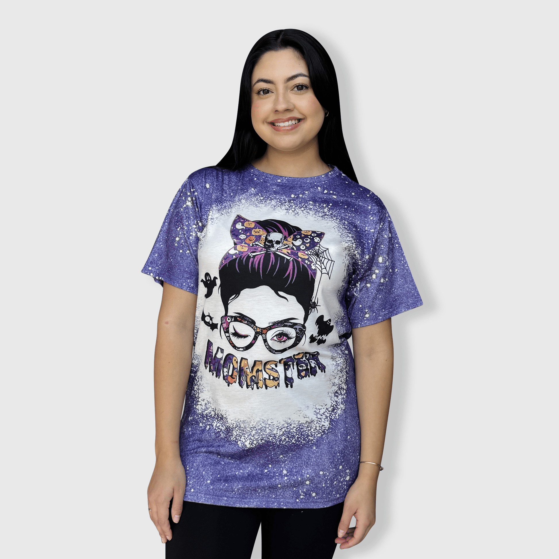 ILTEX Apparel Women's Clothing Halloween 'Momster' Purple Bleached Top