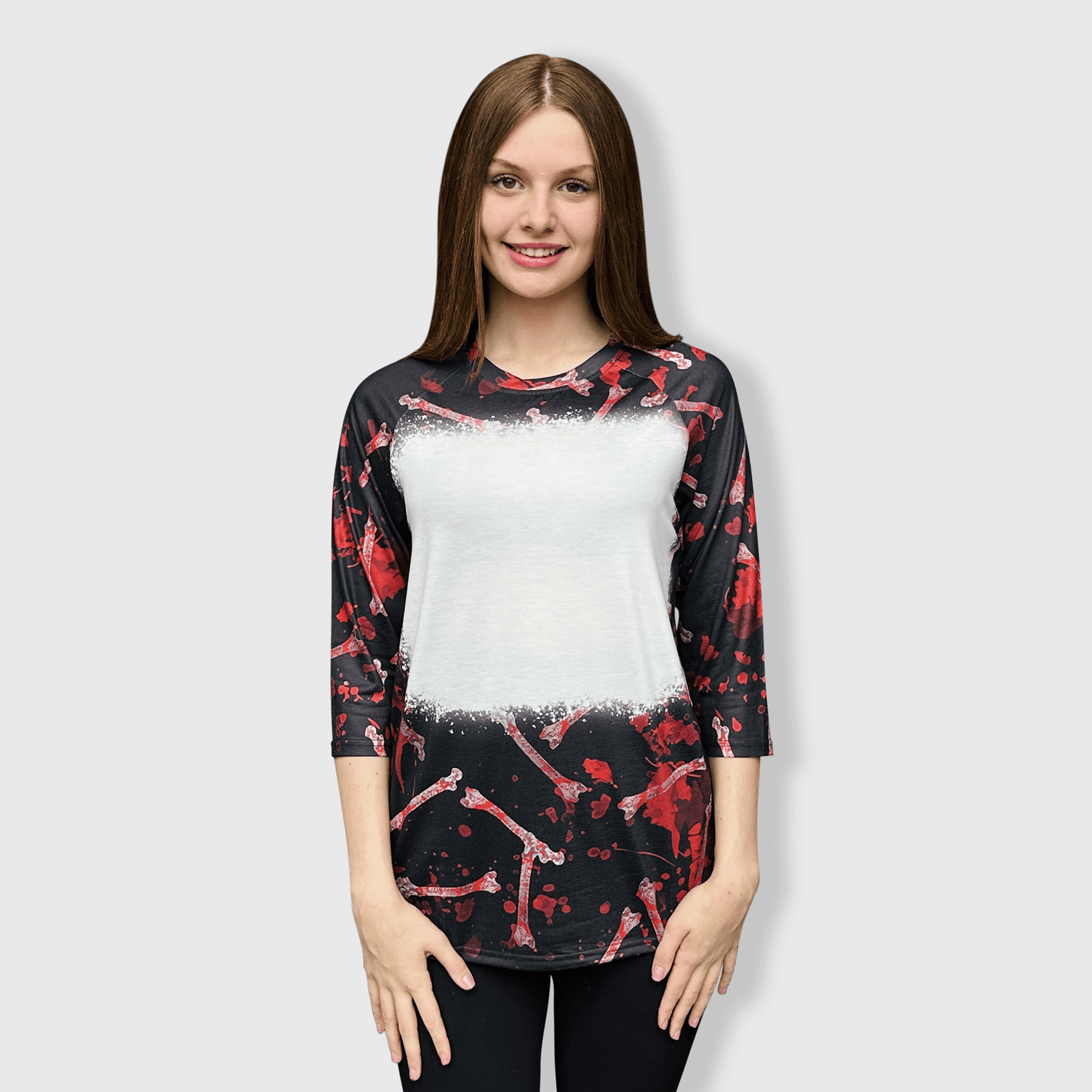 ILTEX Apparel Women's Clothing Halloween Raglan Blank Faux Bleached Top - HAW201