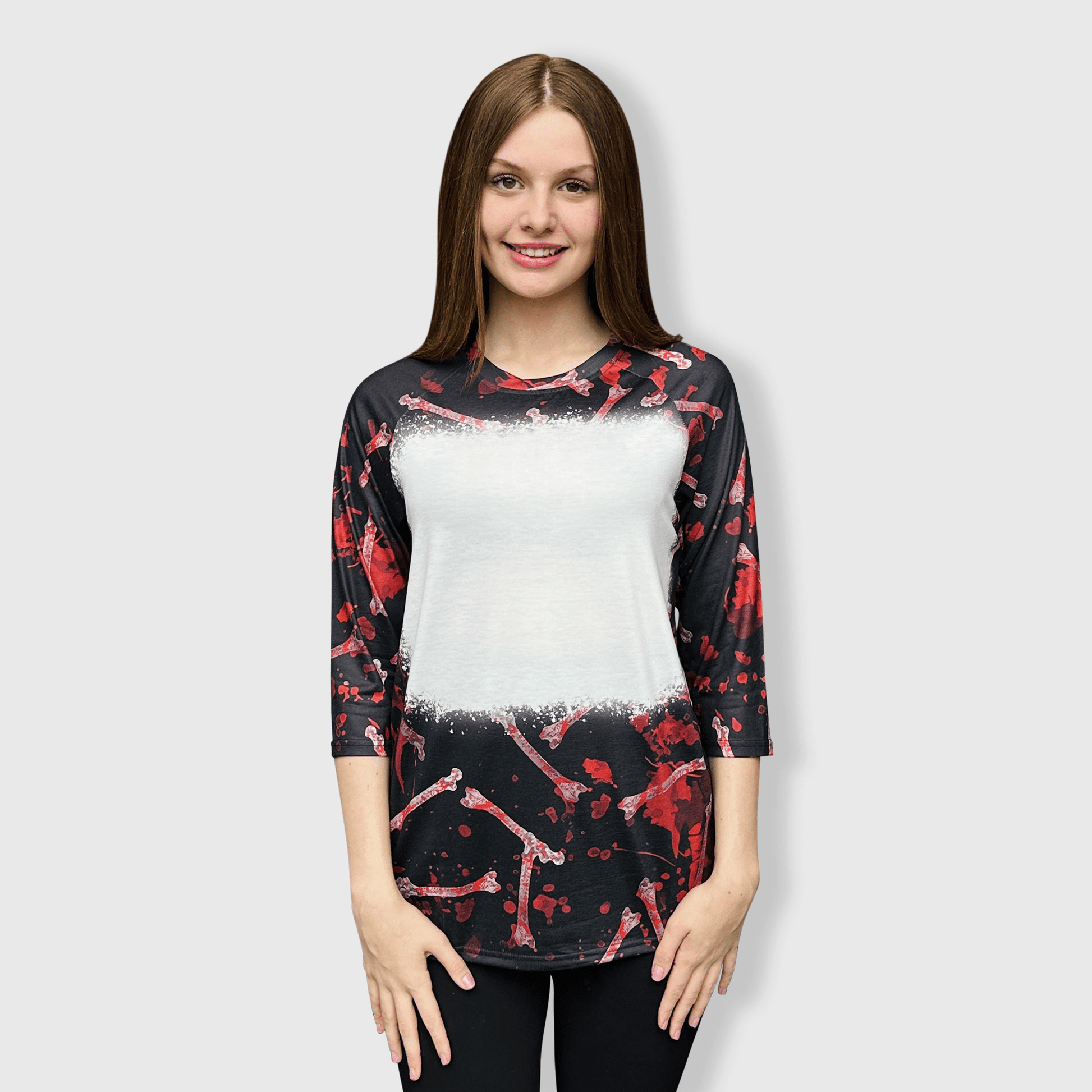 ILTEX Apparel Women's Clothing Halloween Raglan Blank Faux Bleached Top - HAW201