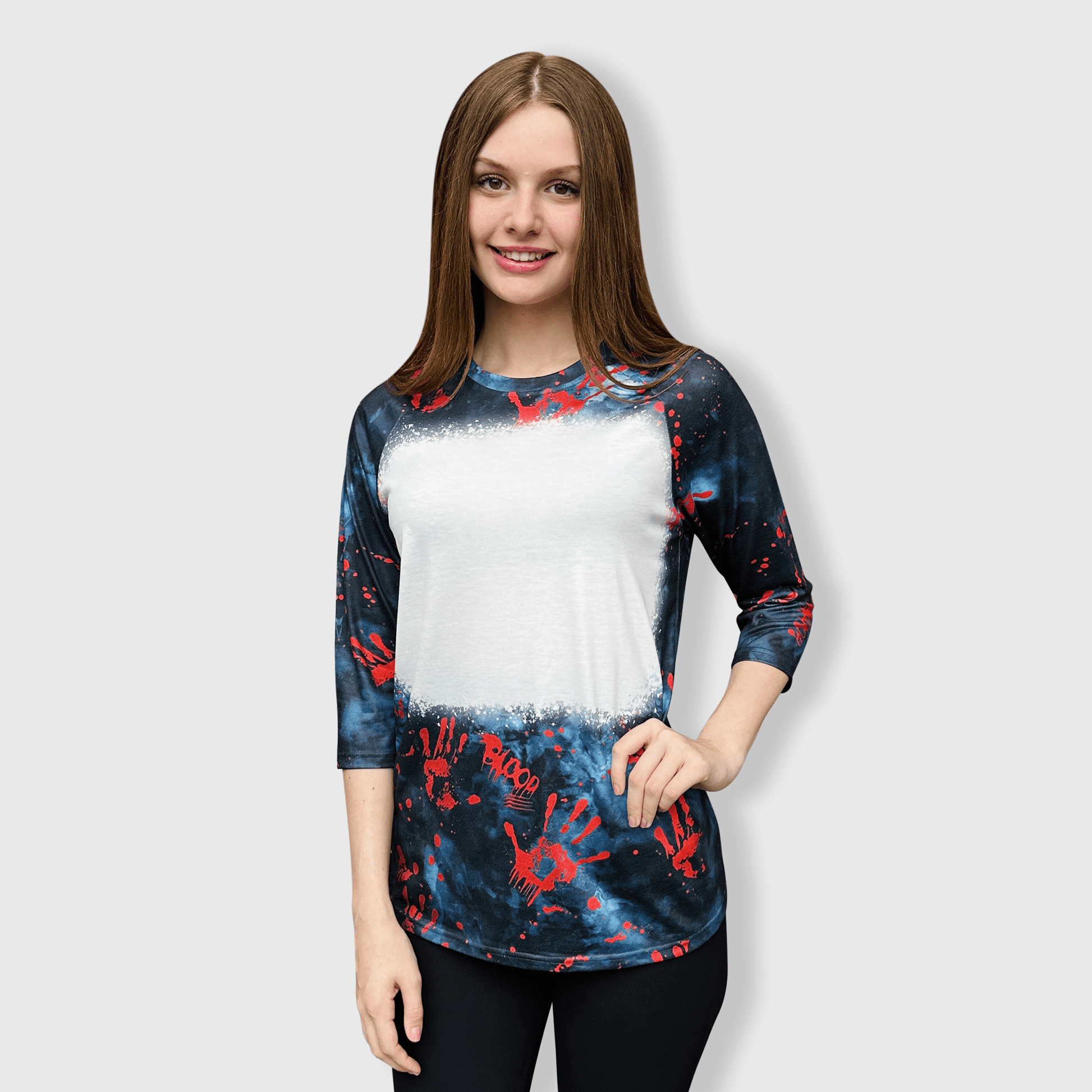 ILTEX Apparel Women's Clothing Halloween Raglan Blank Faux Bleached Top - HAW202