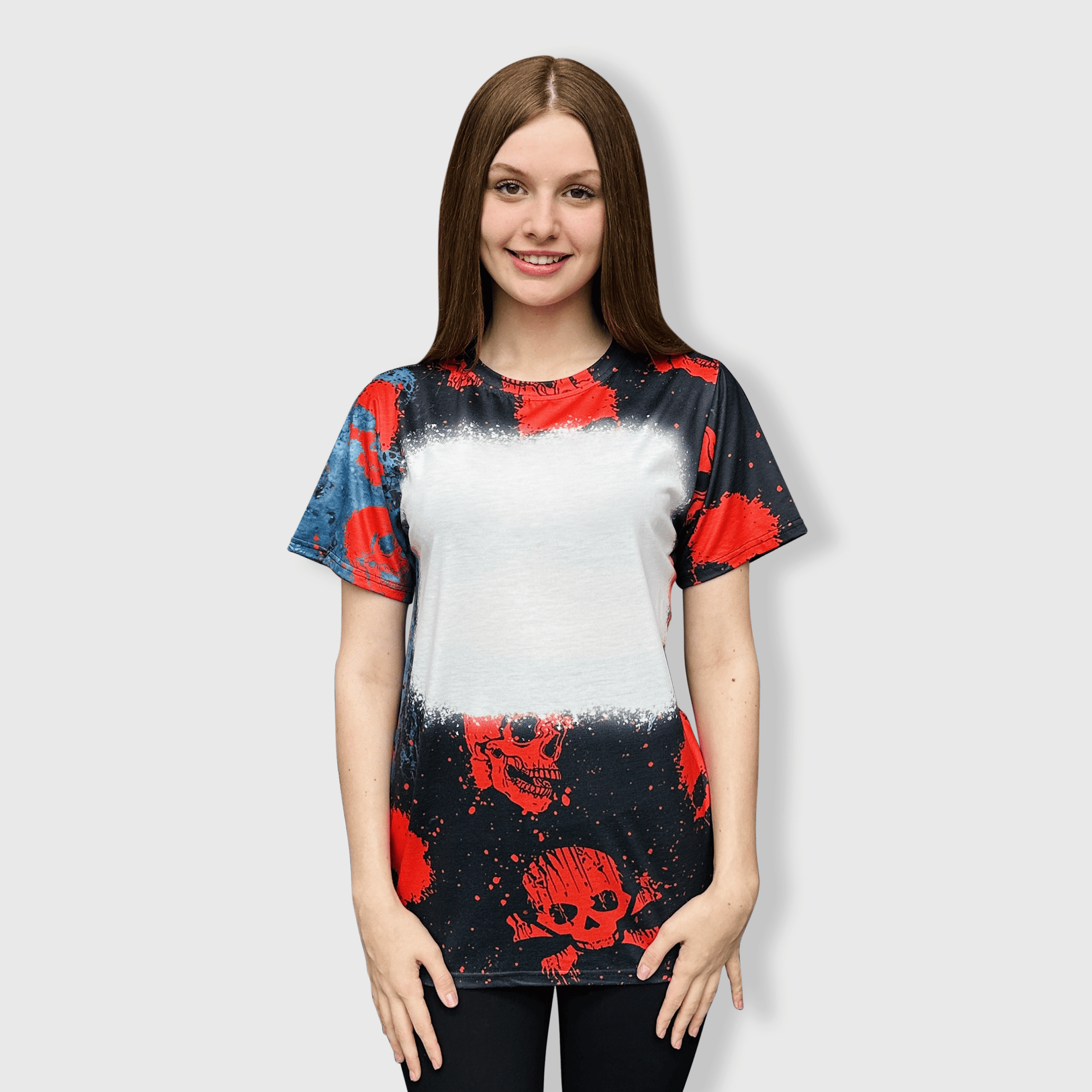 ILTEX Apparel Women's Clothing Halloween Skulls Blank Faux Bleached Top - HAW203