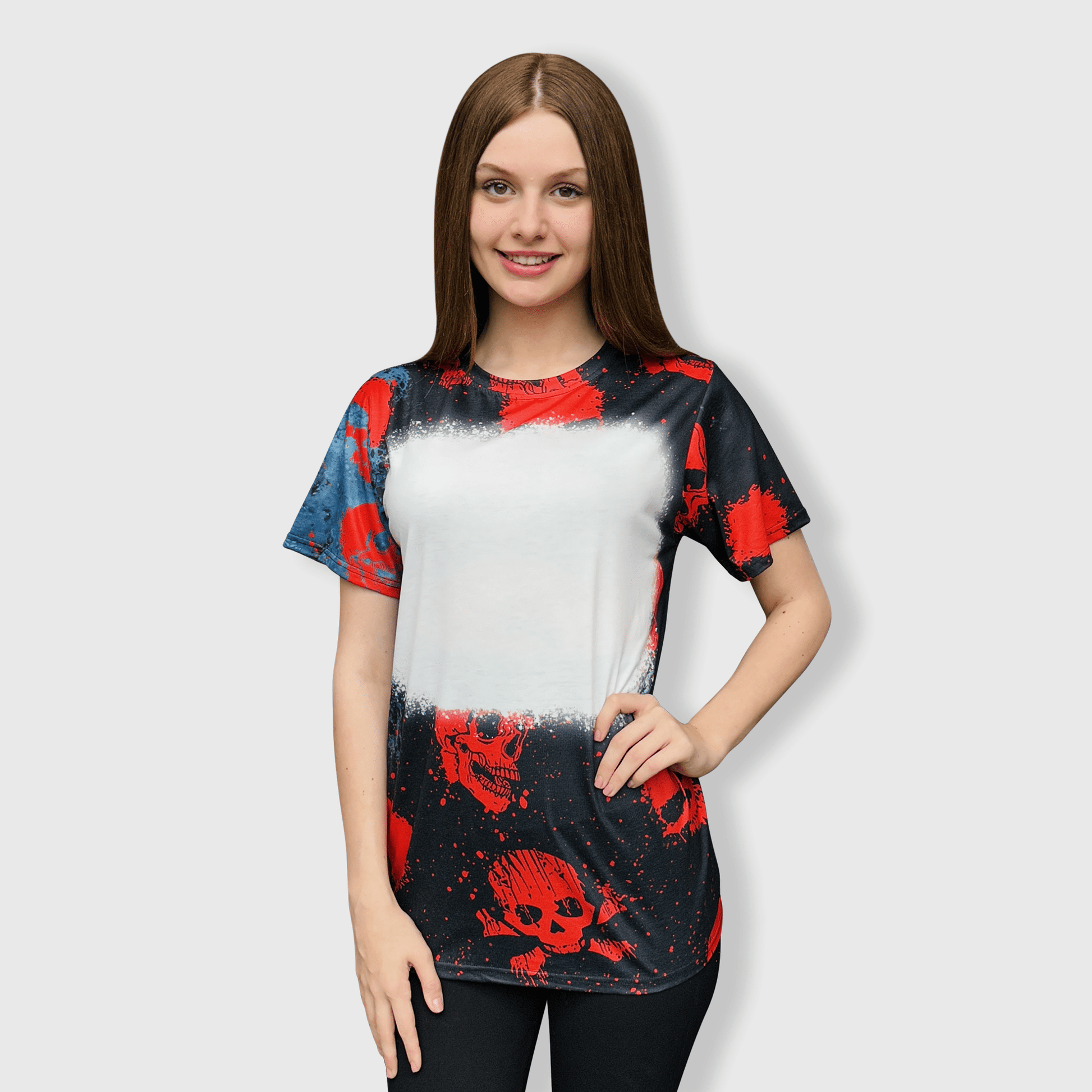 ILTEX Apparel Women's Clothing Halloween Skulls Blank Faux Bleached Top - HAW203
