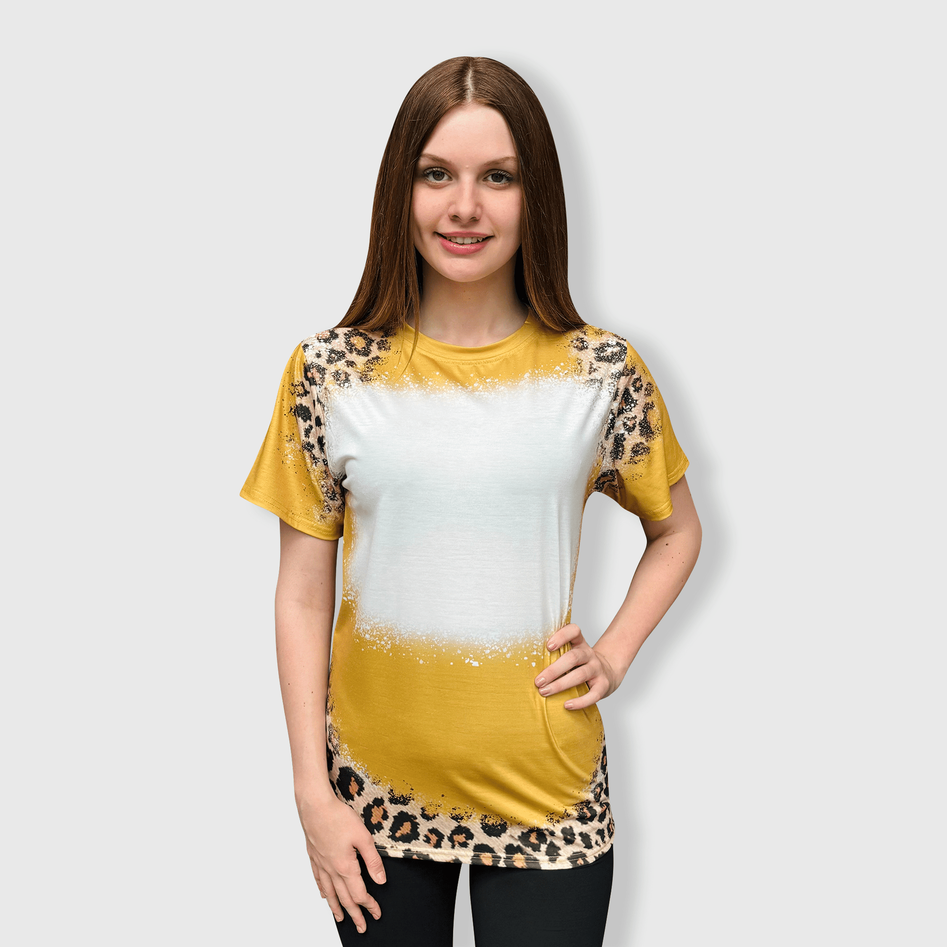 ILTEX Apparel Women's Clothing Leopard Gold Blank Faux Bleached Top