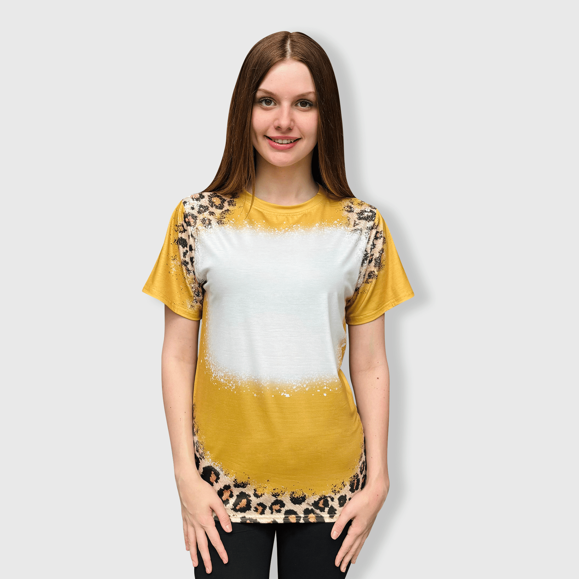 ILTEX Apparel Women's Clothing Leopard Gold Blank Faux Bleached Top