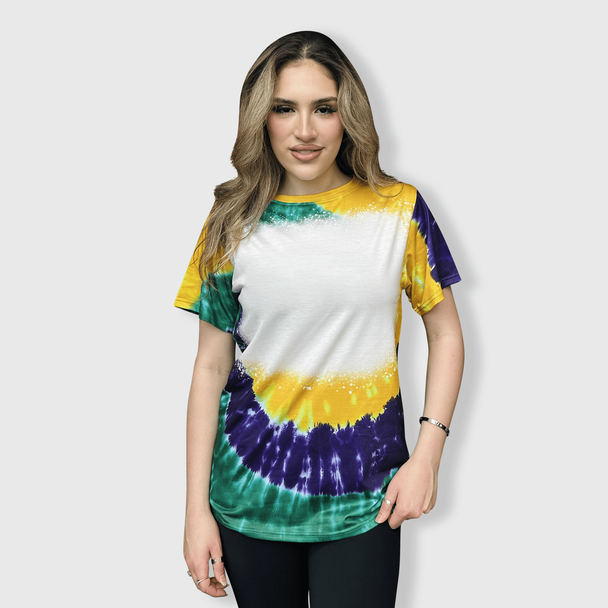 ILTEX Apparel Women's Clothing Mardi Gras Tie Dye Blank Faux Bleached Top