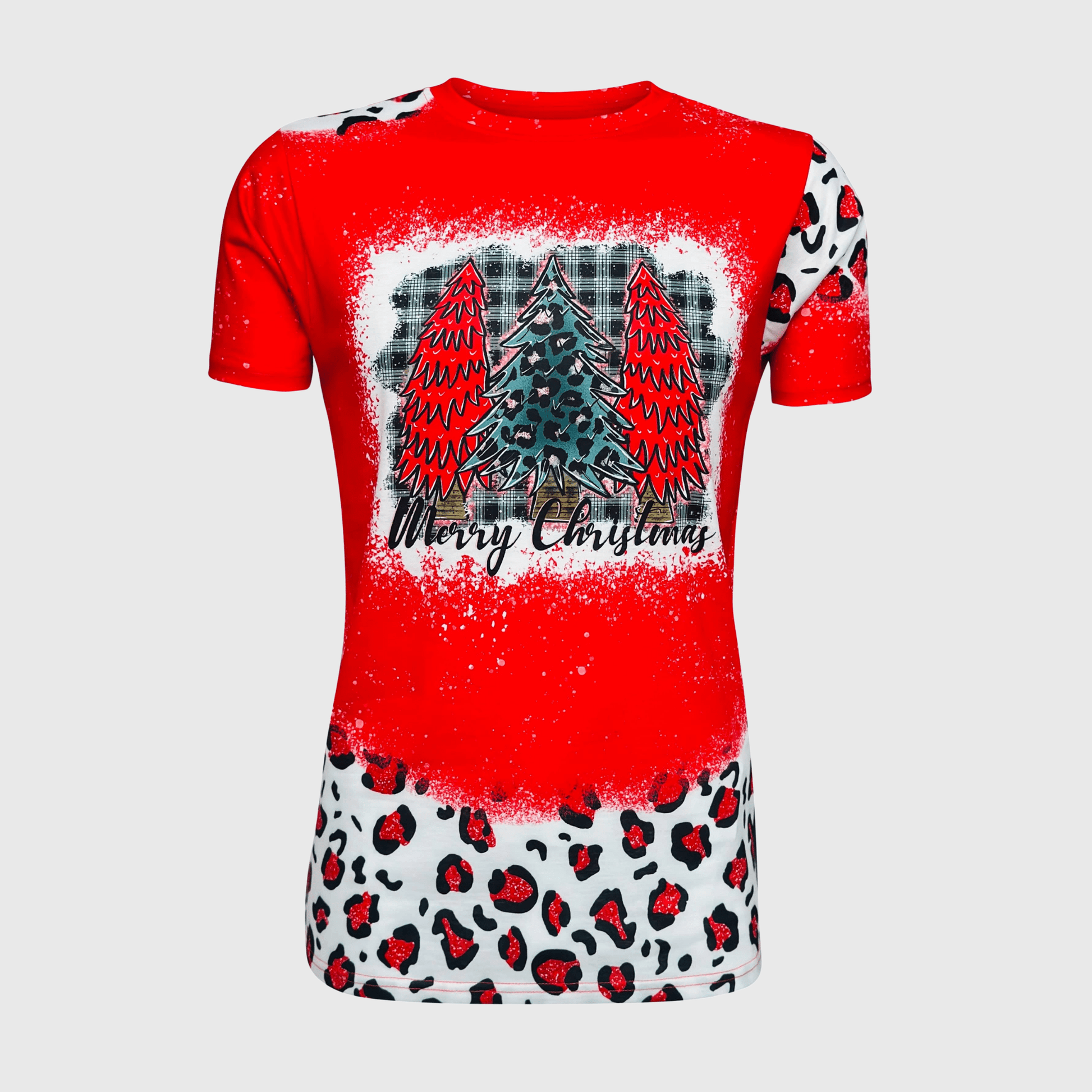 ILTEX Apparel Women's Clothing Merry Christmas Red Cheetah Short Sleeve Top