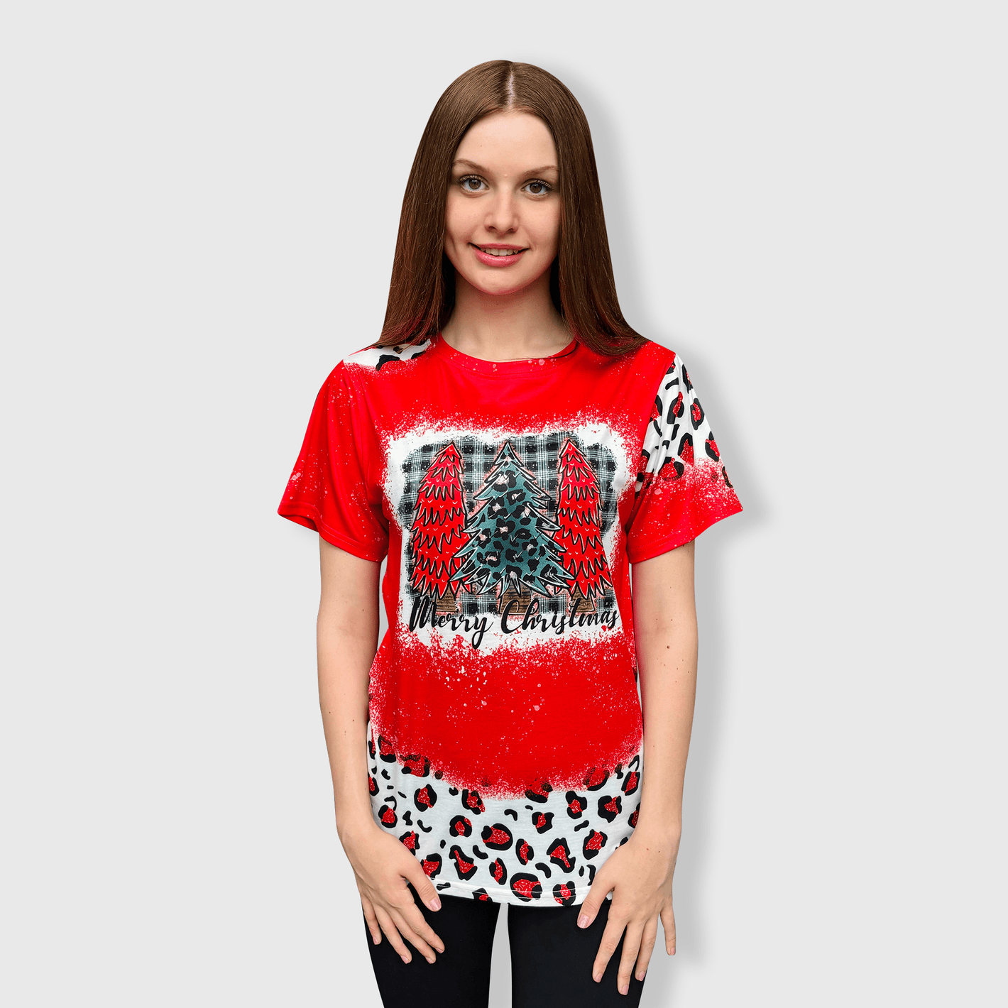 ILTEX Apparel Women's Clothing Merry Christmas Red Cheetah Short Sleeve Top