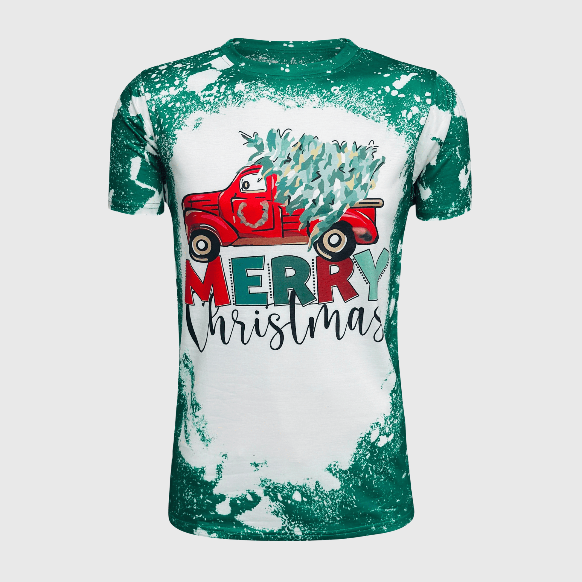 ILTEX Apparel Women's Clothing Merry Christmas Truck Green Short Sleeve Top