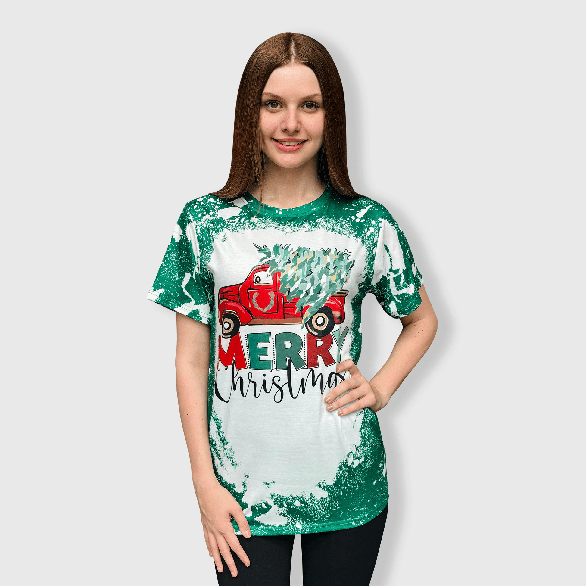 ILTEX Apparel Women's Clothing Merry Christmas Truck Green Short Sleeve Top