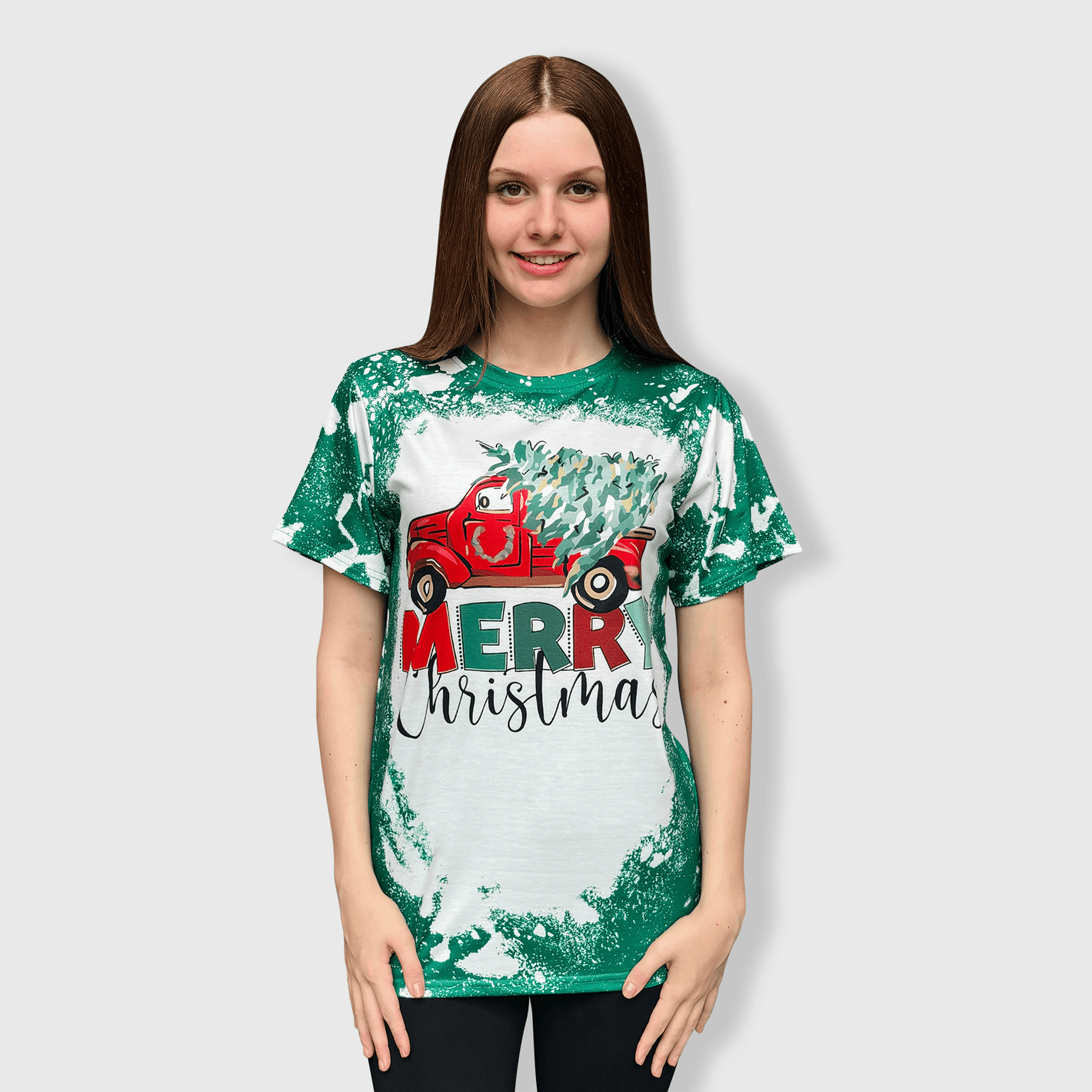 ILTEX Apparel Women's Clothing Merry Christmas Truck Green Short Sleeve Top