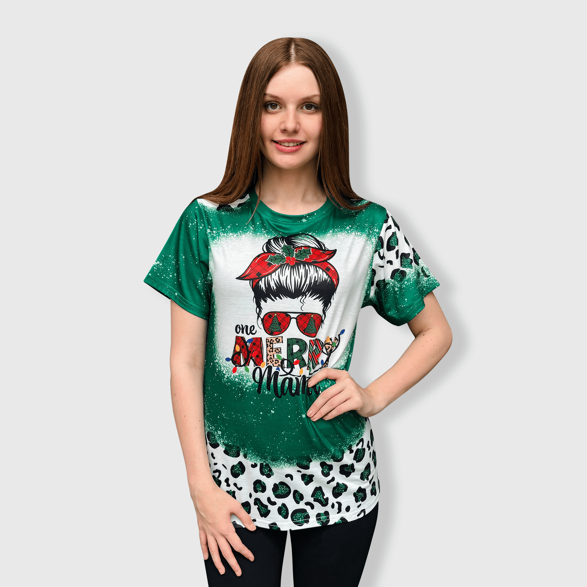 ILTEX Apparel Women's Clothing Merry Mama Green Cheetah Short Sleeve Top