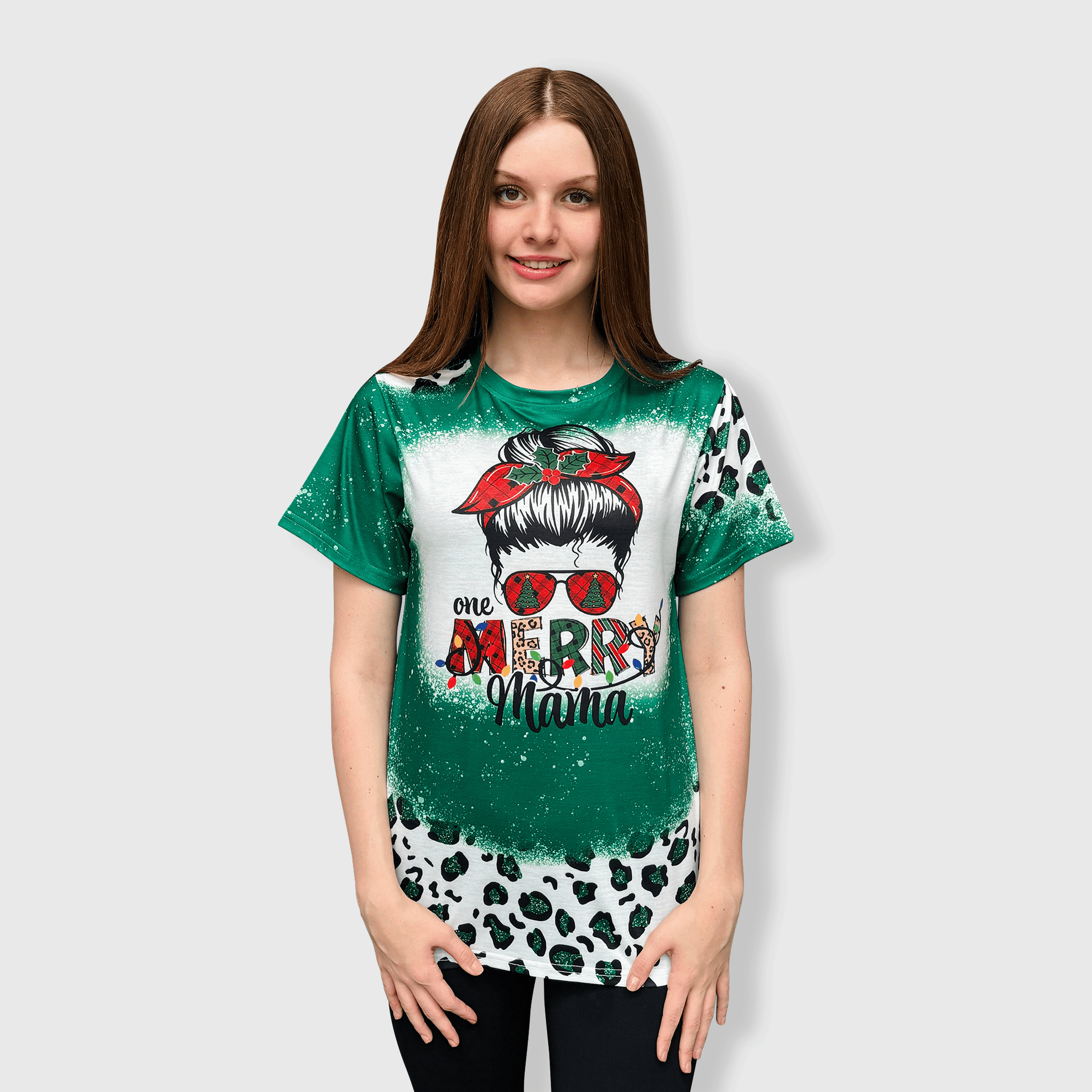 ILTEX Apparel Women's Clothing Merry Mama Green Cheetah Short Sleeve Top