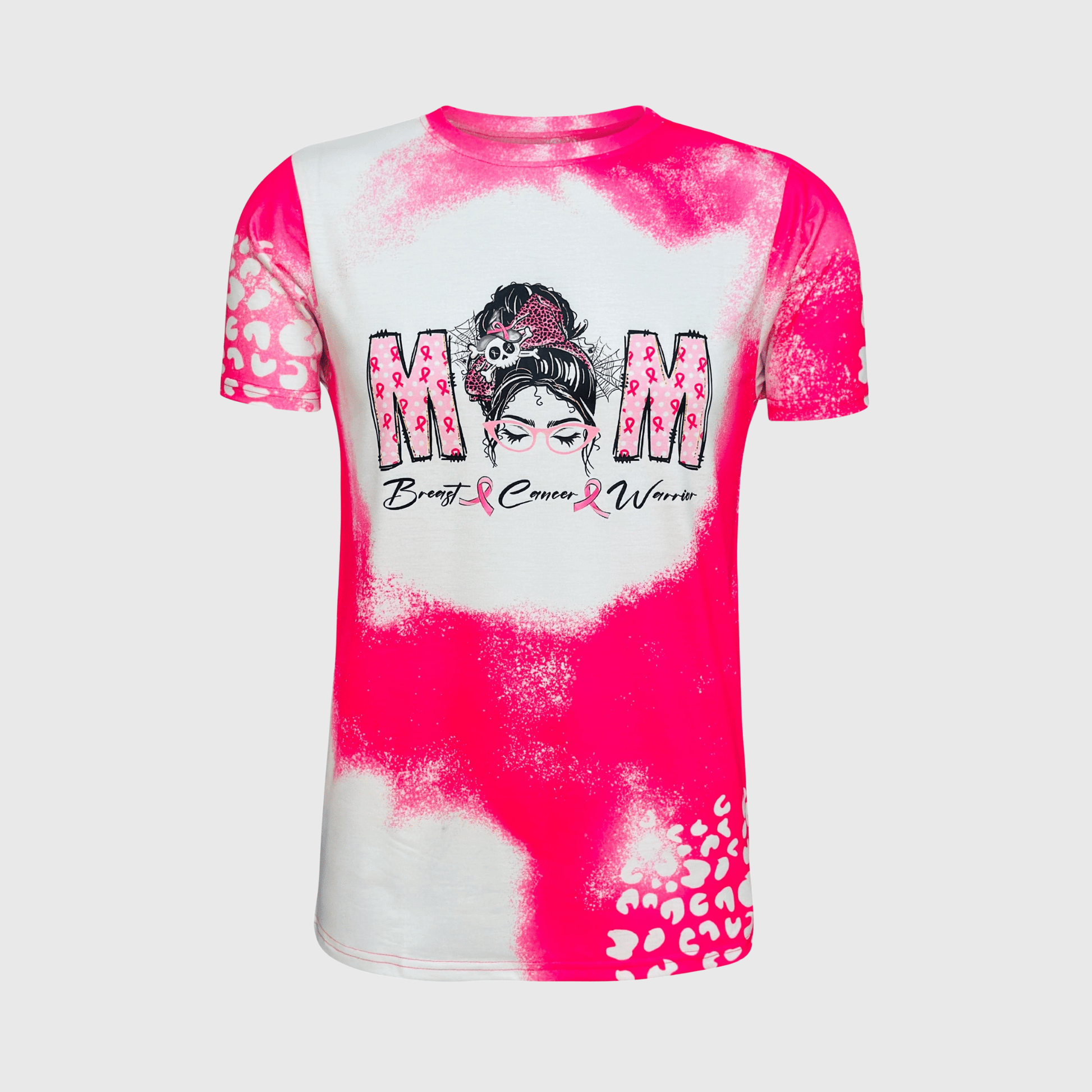 ILTEX Apparel Women's Clothing Messy Bun 'Breast Cancer ' Pink Cheetah Bleached Top