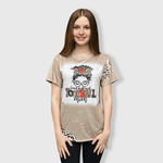ILTEX Apparel Women's Clothing Messy Bun 'Football Mom' Cream Cheetah Bleached Top