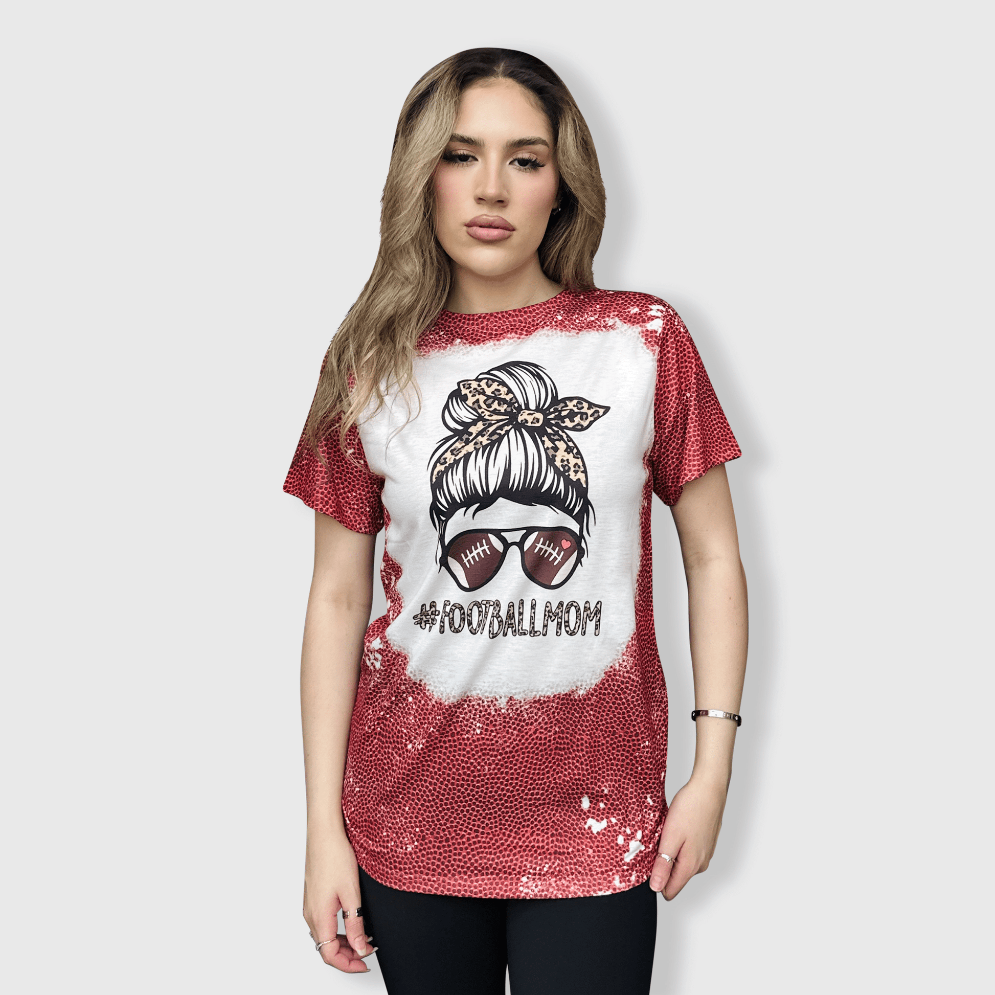 ILTEX Apparel Women's Clothing Messy Bun 'Football Mom' Grains Bleached Top
