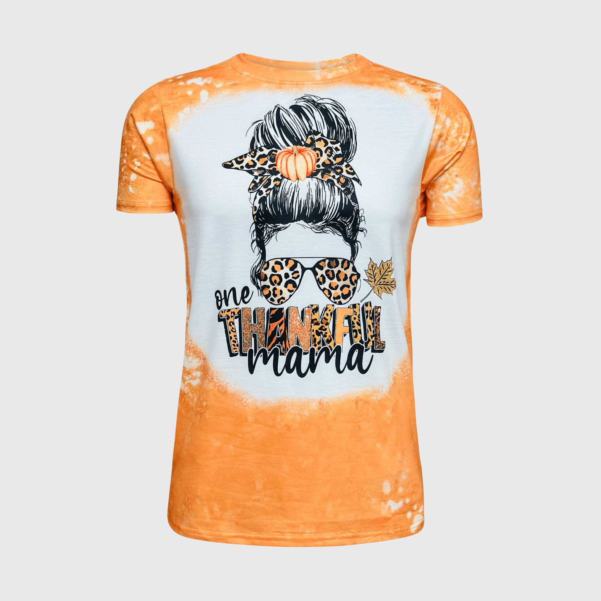 ILTEX Apparel Women's Clothing Messy Bun 'One Thankful Mama' Bleached Top