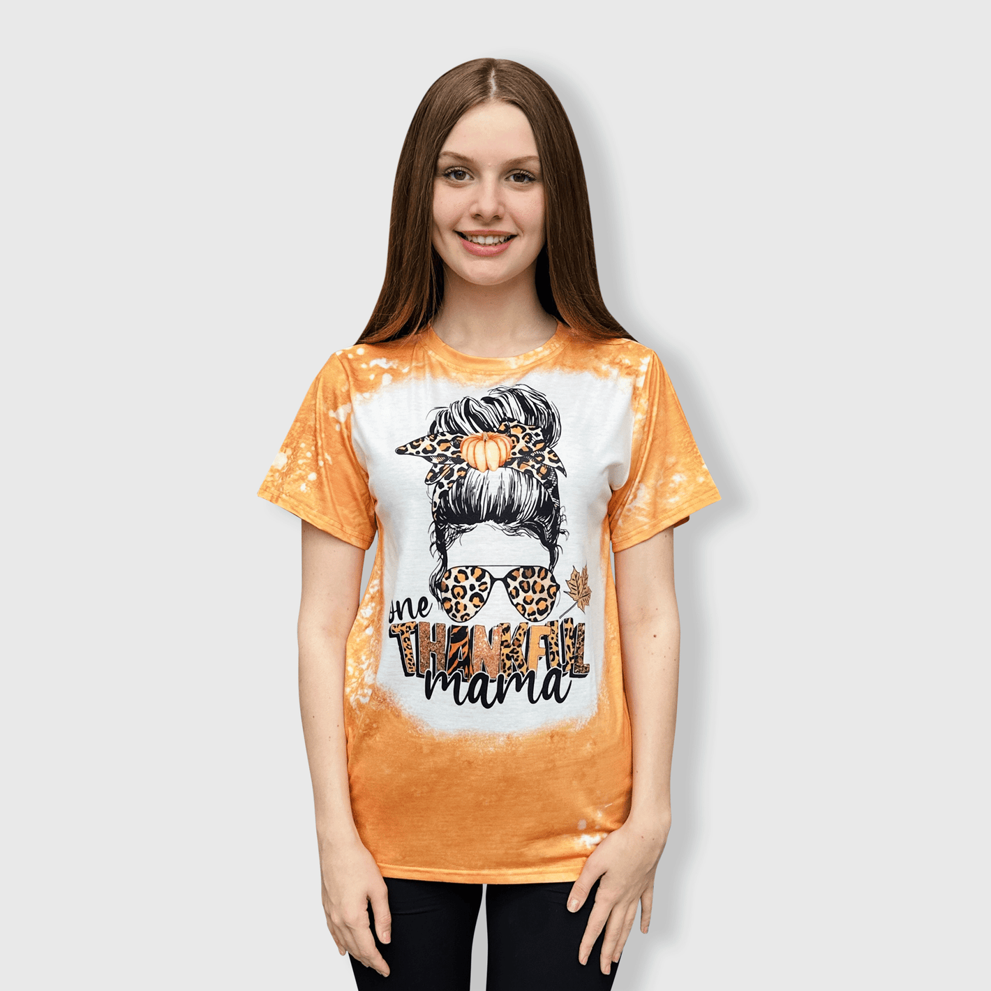 ILTEX Apparel Women's Clothing Messy Bun 'One Thankful Mama' Bleached Top