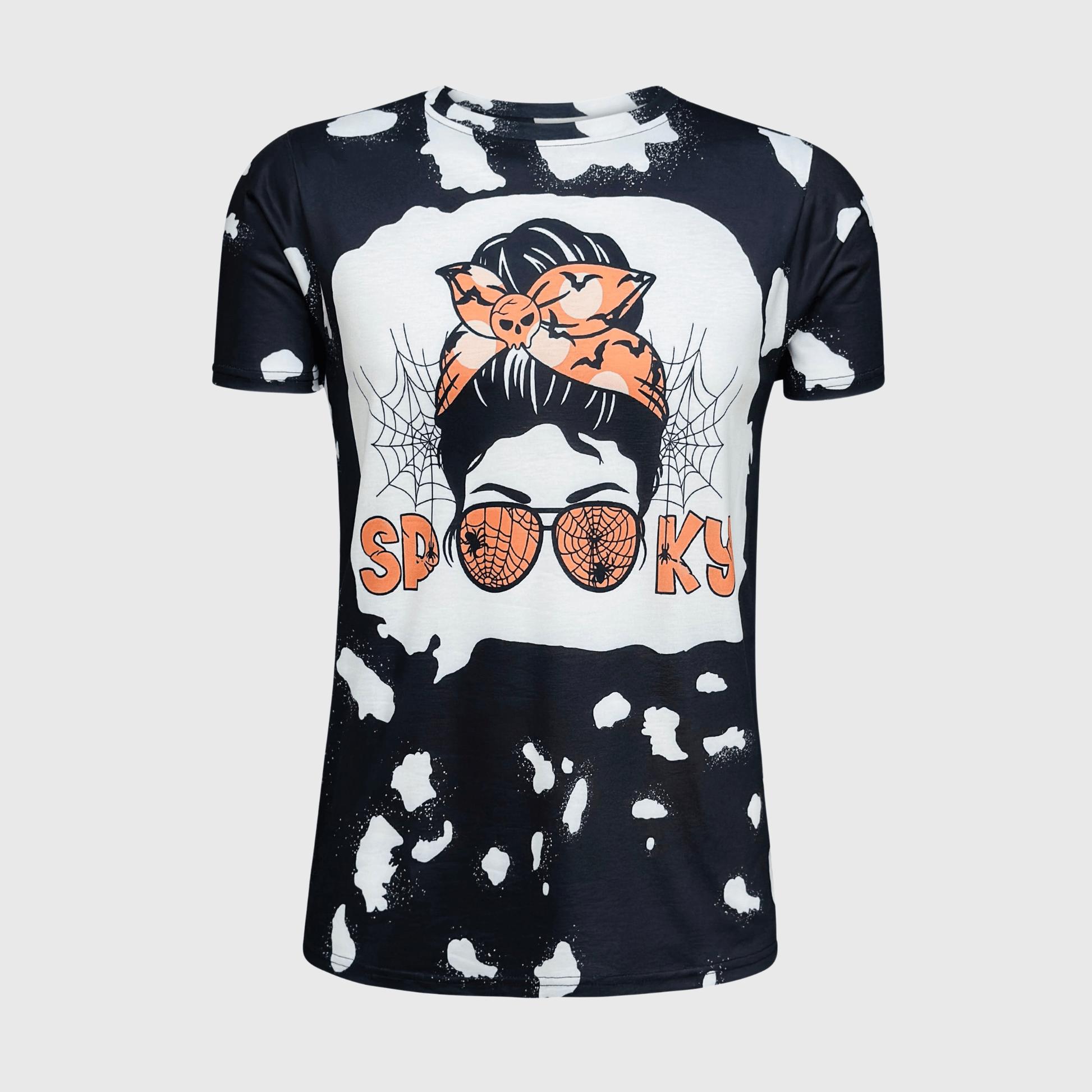 ILTEX Apparel Women's Clothing Messy Bun 'Spooky Mama' Halloween Bleached Top