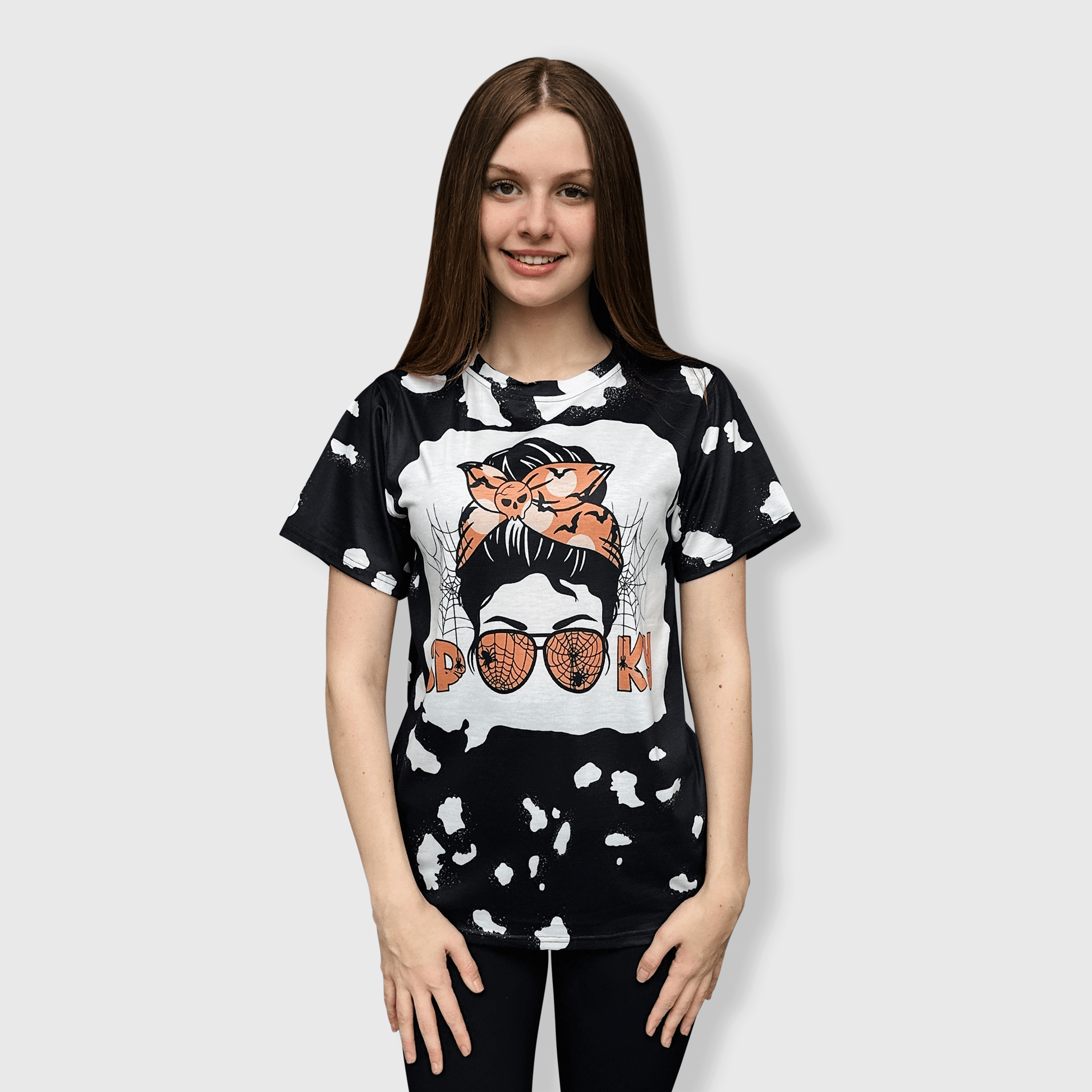 ILTEX Apparel Women's Clothing Messy Bun 'Spooky Mama' Halloween Bleached Top