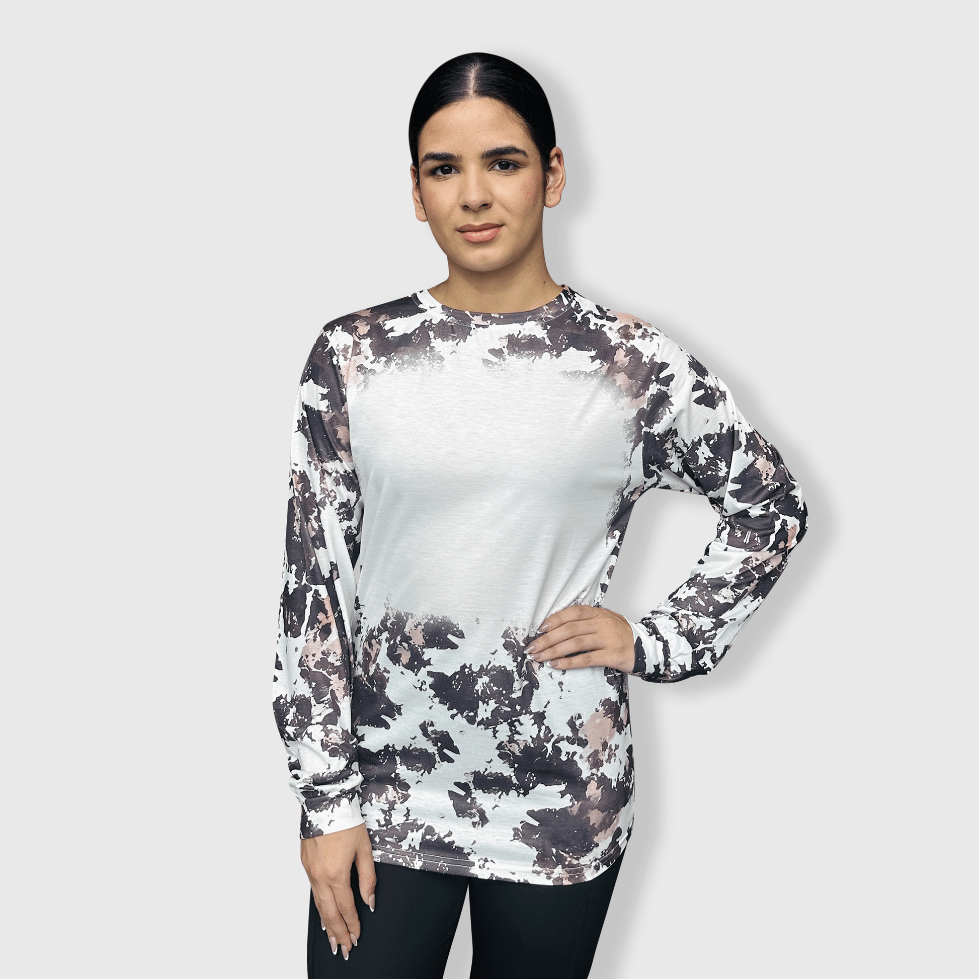 ILTEX Apparel Women's Clothing Reverse Cow Brown Long Sleeve Blank Faux Bleached Top